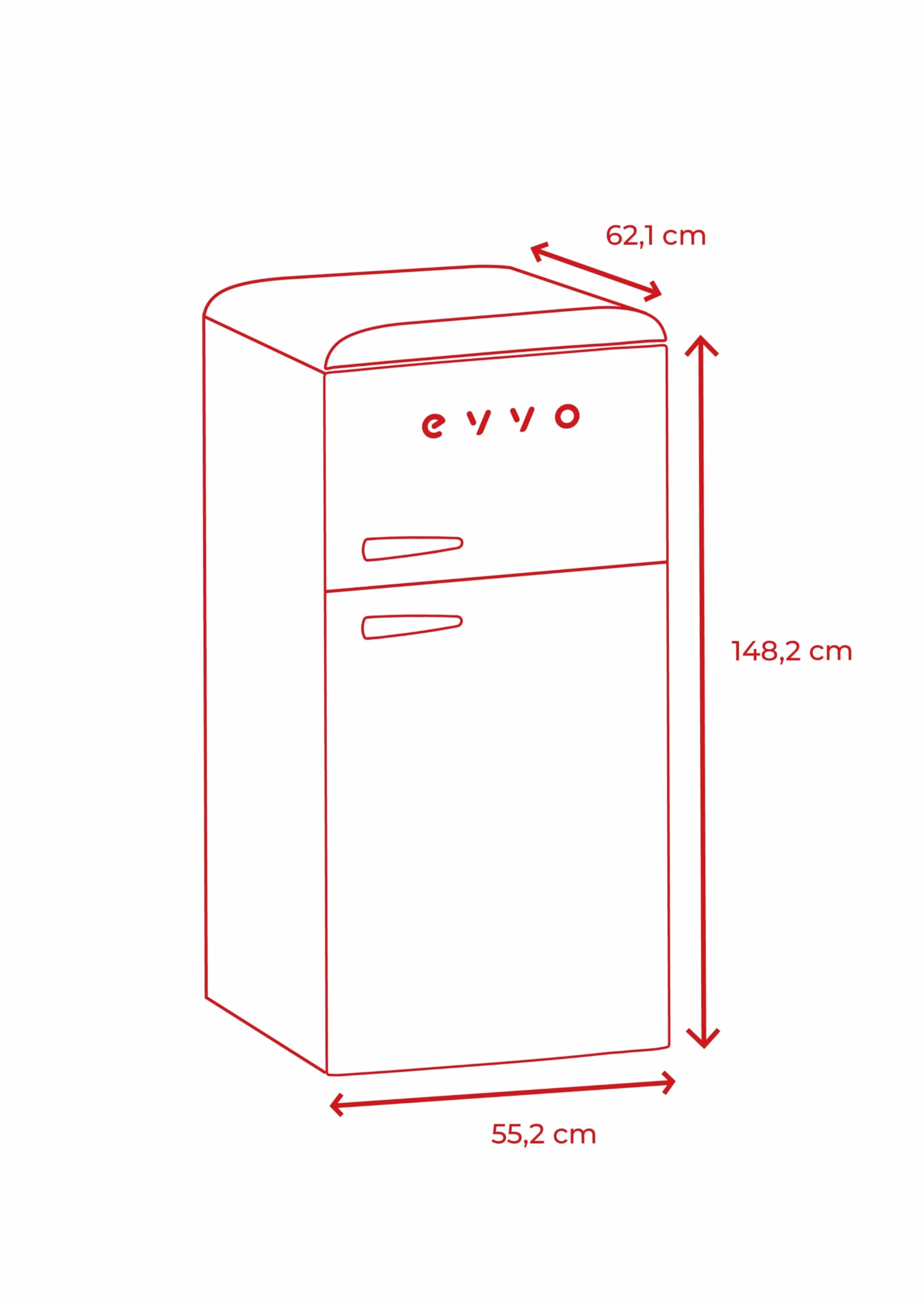 EVVO Frigorífico 2 Puertas 170 Litros Congelador 45 Litros Retro Beige