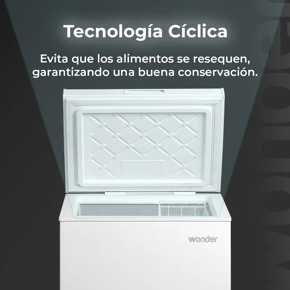 Wonder Congelador Horizontal Blanco WCH1001EDC. Capacidad 99 Litros, Dual Cooling, 1 Cesta, Bajo Nivel Sonoro, Eficiencia Energética Clase E