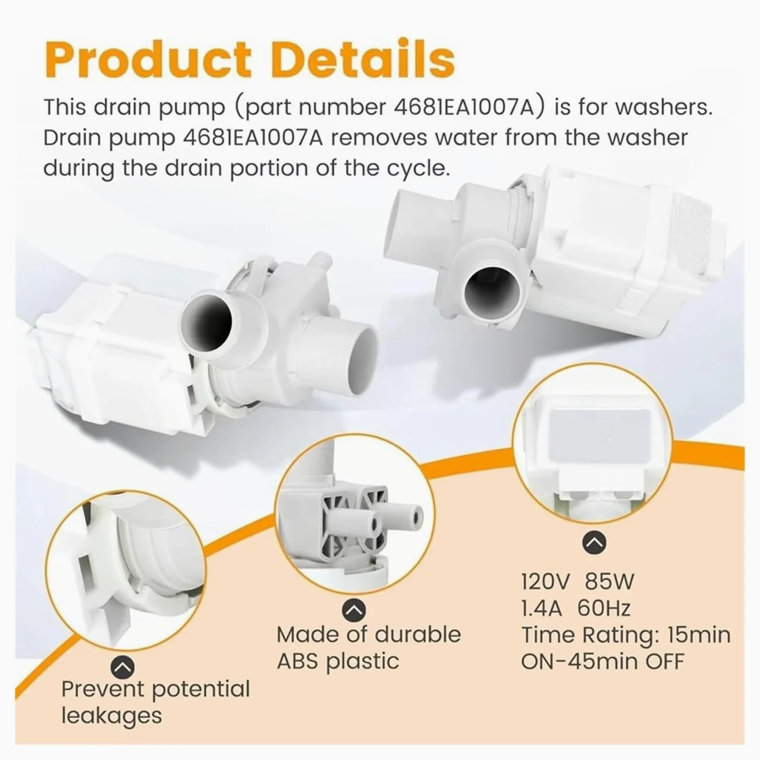 Boma Desagüe Lavadora Para Kenmore para 796,31513210 220V DP040-027 4681EA1007E 2649379 bomba de drenaje de lavadora