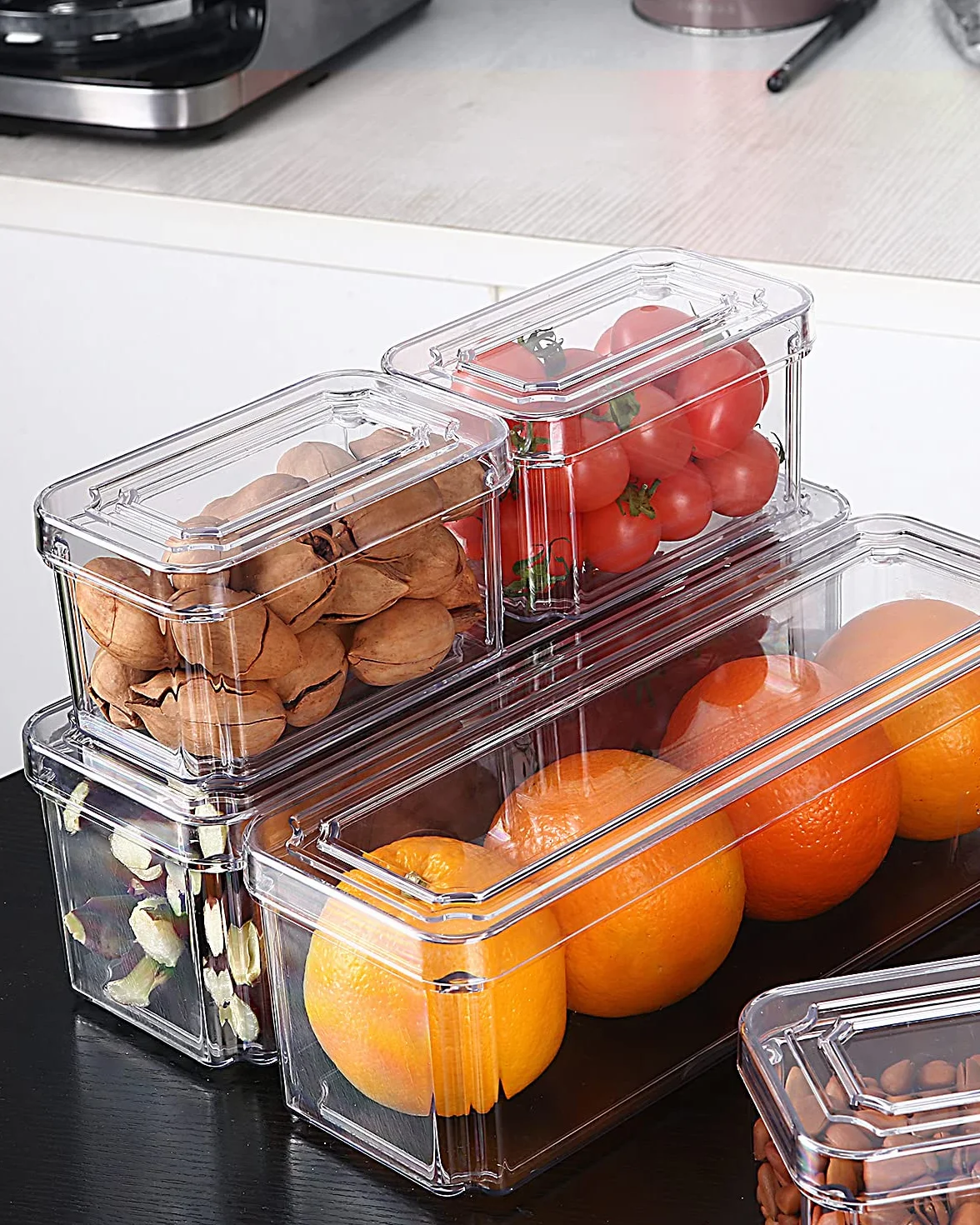 Organizador frigorifico Juego de 10,Recipiente para Guardar Alimentos Organizadores de Nevera Caja de Almacenaje Caja de plástico para 10 latas de Bebida, Organizador de Nevera, Transparente