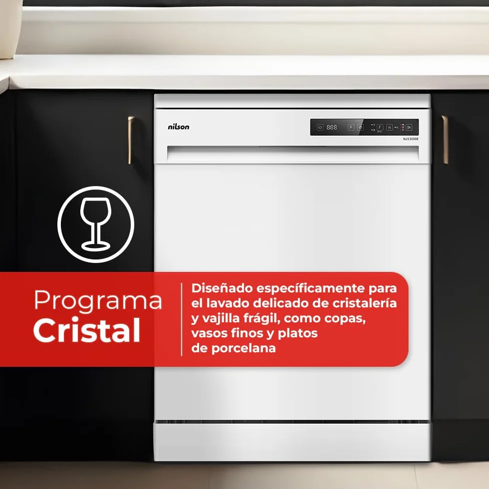 Nilson Lavavajillas 60cm Blanco NJ13600E 1890W 14 Cubiertos 6 Programas Eficiencia Energética Clase E