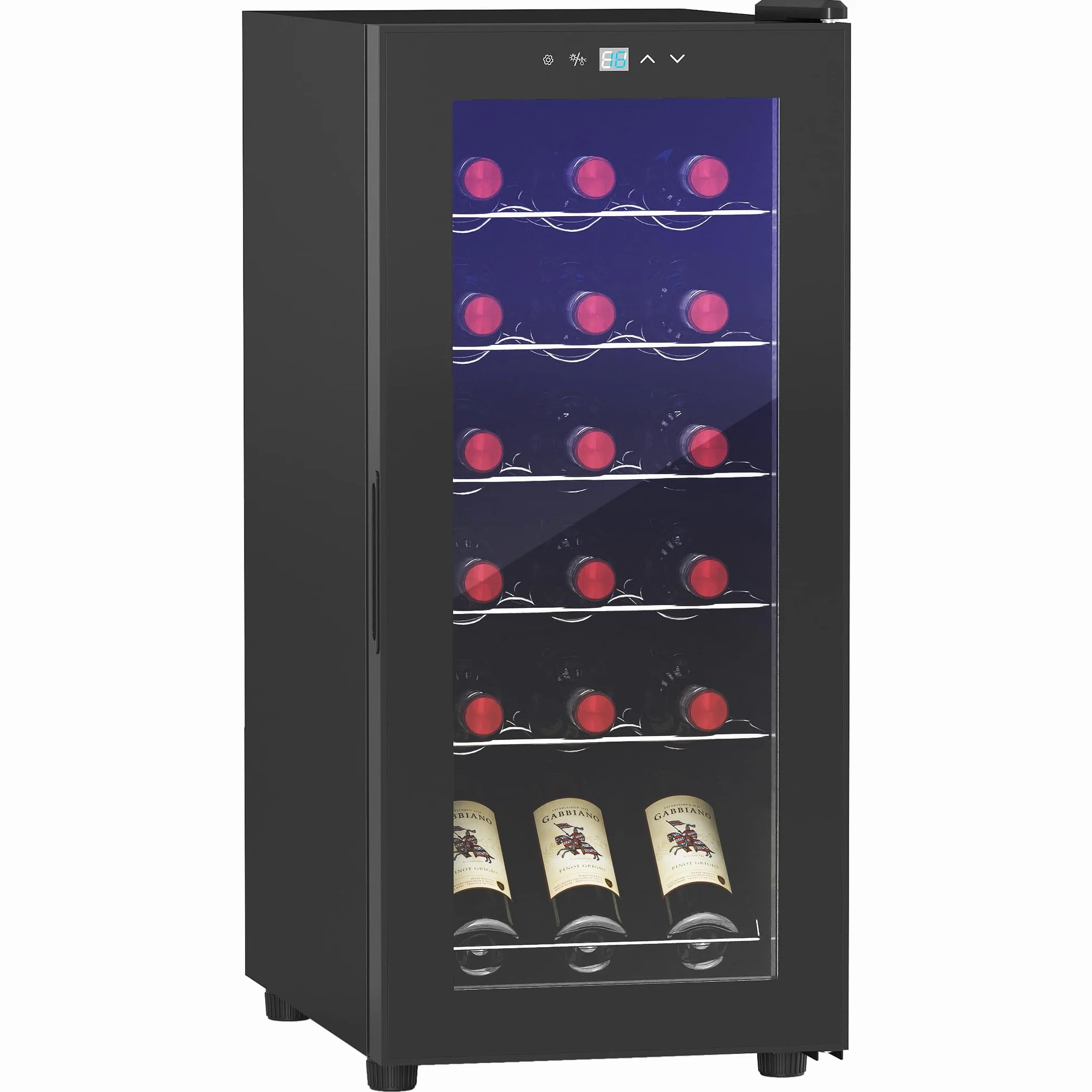 HOMCOM Nevera Vinos 18 Botellas 50L Vinoteca con Luz LED Interior Pantalla LED Táctil Digital Control de Temperatura Puerta de Vidrio Anti-UV y 5 Estantes de Metal Negro
