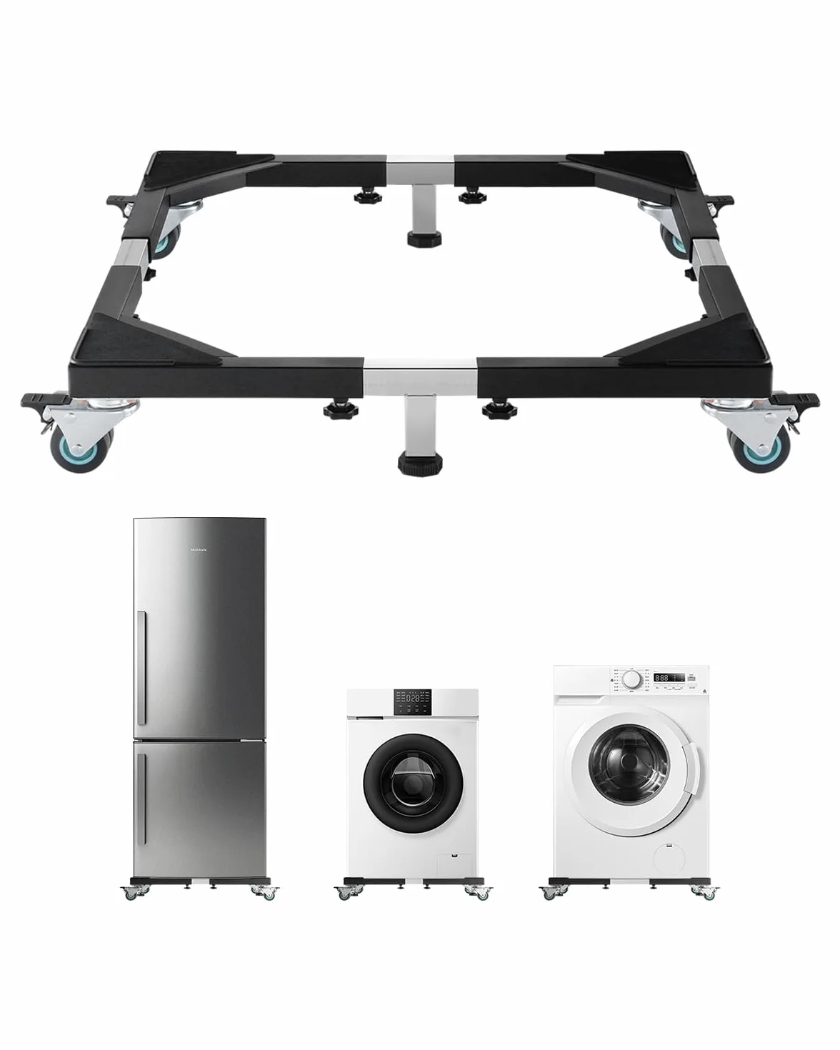 VEVOR Base Móvil para Muebles 930 x 810 x 100 mm con 8 Ruedas Gemelas con Bloqueo y 4 Frenos, Capacidad de Carga de 544 kg, Plataforma Rodante Ajustable de 584,2-929,64 mm para Lavadora, Frigorífico