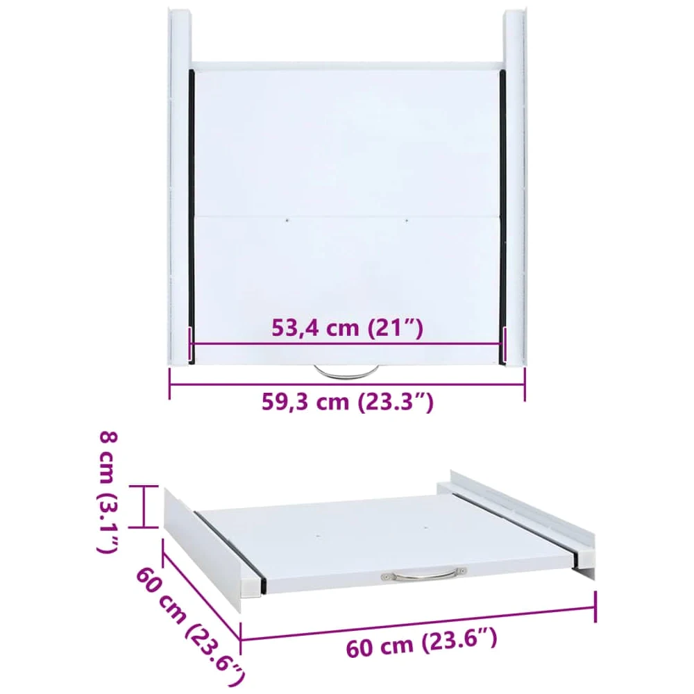 Mangloder - Marco intermedio para lavadoras y secadoras de acero con estante extensible, base universal para apilamiento, 60 x 60 x 8 cm, color blanco para lavandería y sótano