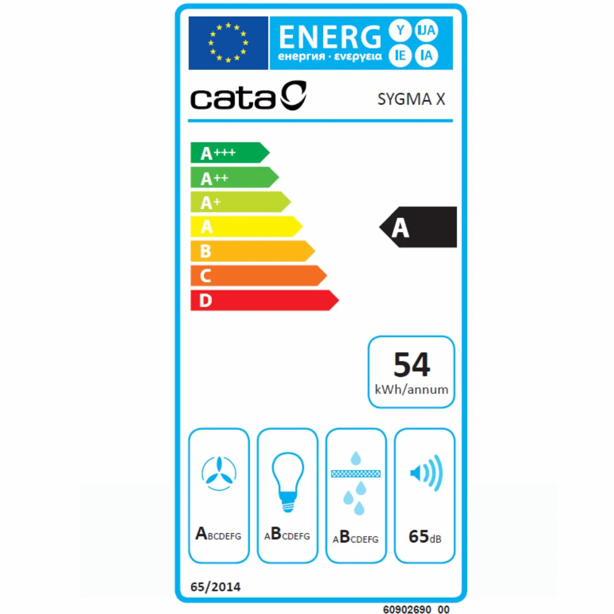 Cata Campana Sygma 6010 Extractora Decorativa de Pared, 802 m³/h, 4 Velocidades 3+1 Turbo, Control Electrónico, Temporizador, Tira LED Regulable, Clase A, Negro
