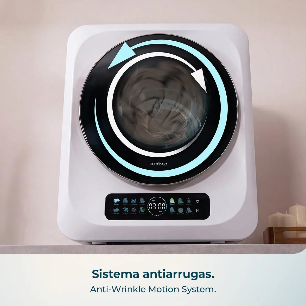 Cecotec Secadora Compacta de Evacuación 3Kg Bolero DressCode Dry 3400V. 8 Programas, Bajo Consumo, Secado Automático Inteligente, Pantalla FullColor, Función UV Care, Dry Shoe Pro y Delay Start
