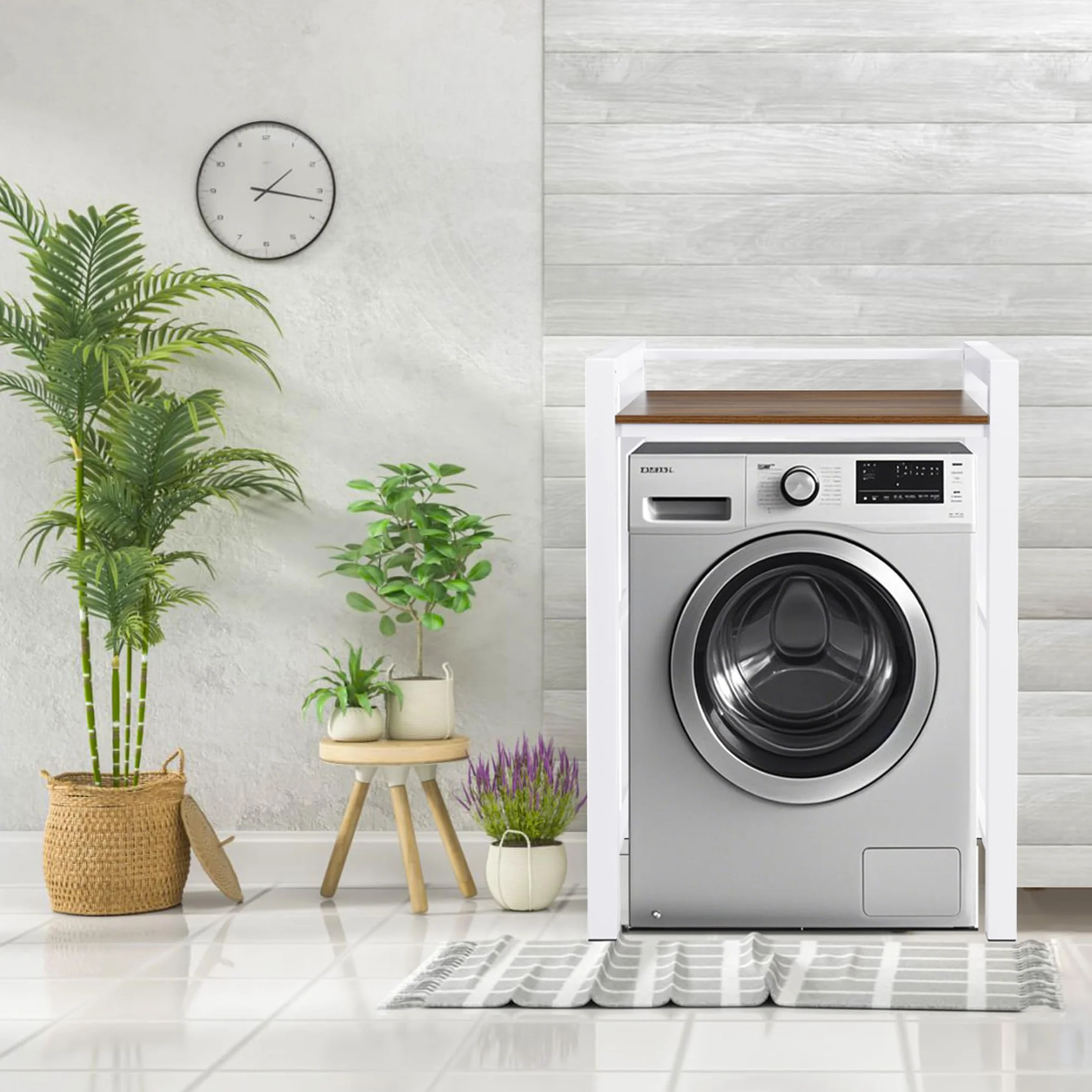 Estantería Lavadora, Soporte Secadora, Mueble para Lavadora y Secadora Ajustable en Altura de 3 Niveles, Capacidad de 300 kg para Baño, Cocina, Balcón, Lavandería, Blanco