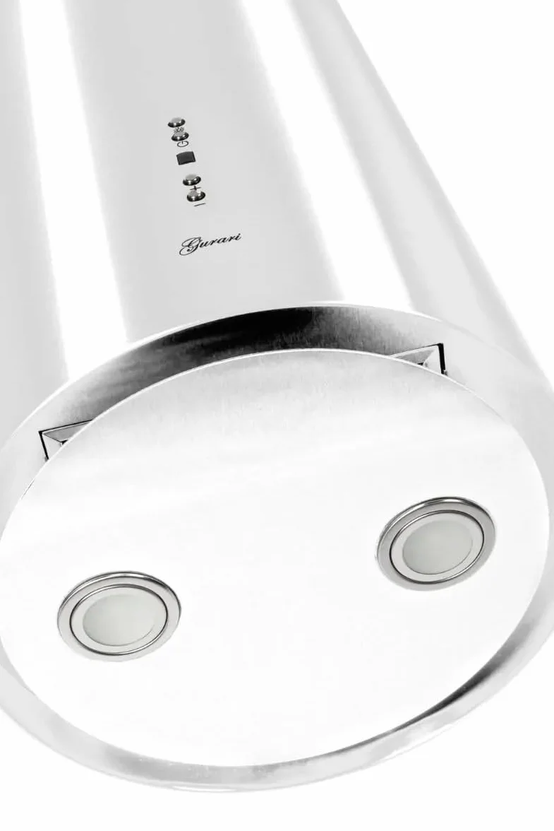 GURARI GCH I 385 36 WH Prime N - Campana extractora de isla redonda de 36 cm, color blanco, 1000 m³/h, 4 niveles, pantalla, iluminación LED
