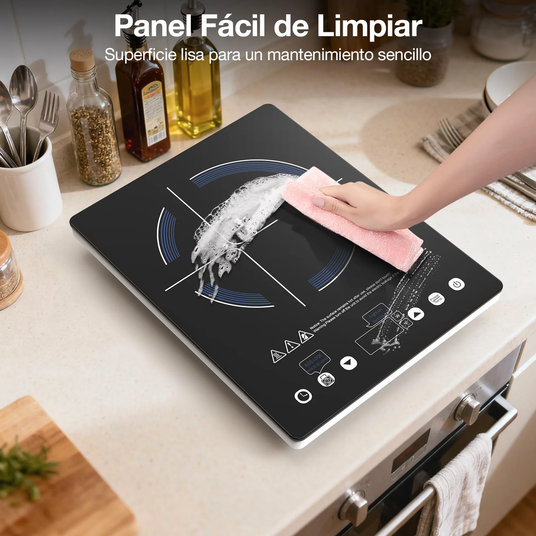 Placa Vitrocerámica 1 Fuego 2000W: Hornillo Eléctrico Portátil con 10 Niveles de Potencia y Temperatura, Temporizador, Compatible con Todas las Ollas, ideal para camping, cocina y oficina