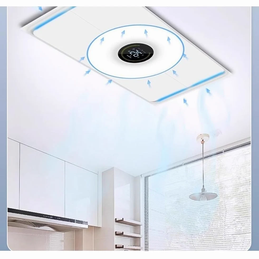 Extractor de aire Ventilador de ventilación delgado de 4 cm con hebilla de aluminio empotrada de 30 x 30 cm for cocina y baño, iluminación silenciosa, extractor 2 en 1 Ventilador de ventilación