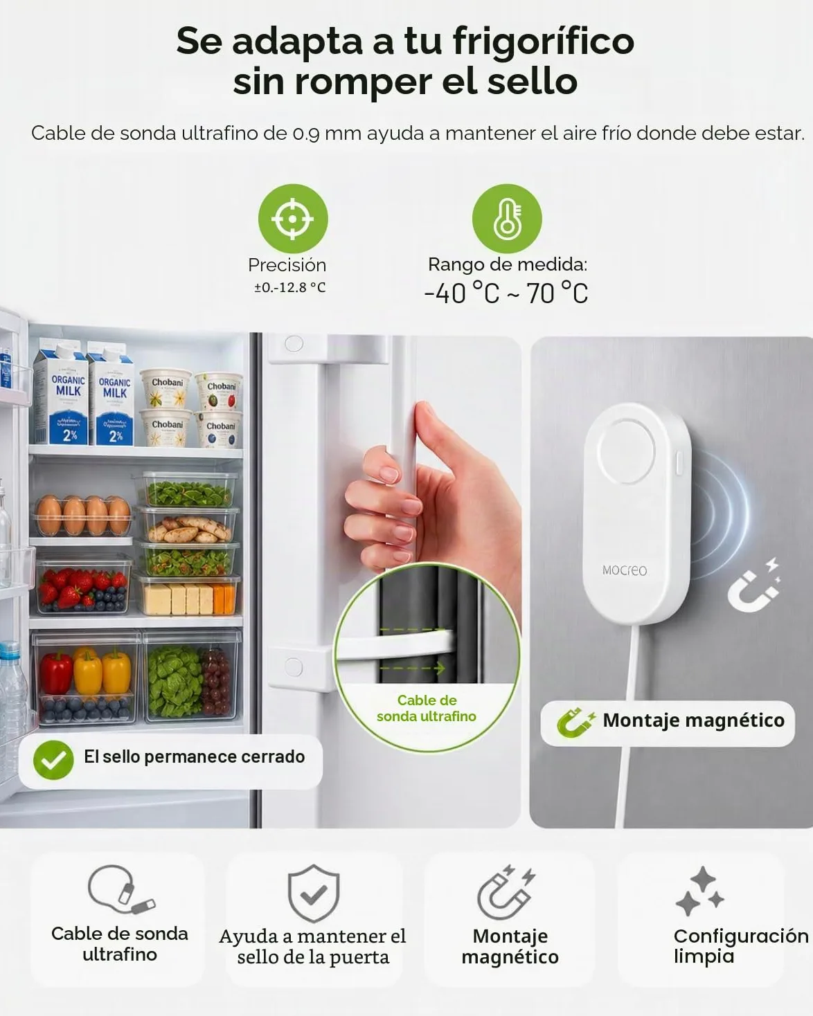 MOCREO Termómetro WiFi para congelador, alerta por correo electrónico, notificación de aplicación, exportación de registros de datos, sin tarifa de suscripción, sensor de temperatura inalámbrico