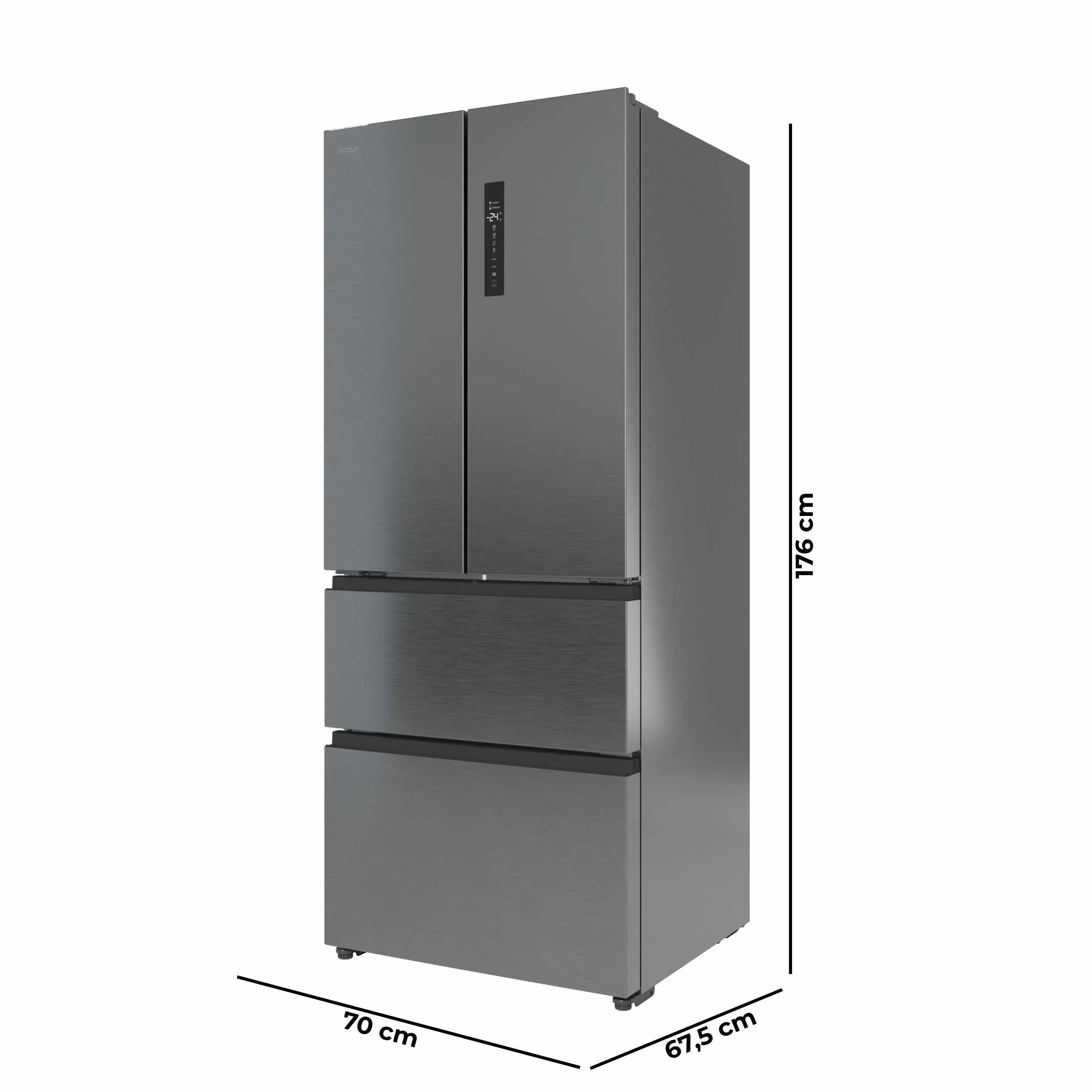 Cecotec Frigorífico Puerta Francesa Total No Frost Bolero CoolMarket F2D 403 Inox E, Extra Capacidad Max 403 L, Alto 176 cm y 70 cm Ancho, Cajón FreshNessFlexHub, Compresor Inverter, ATT Antibacterias