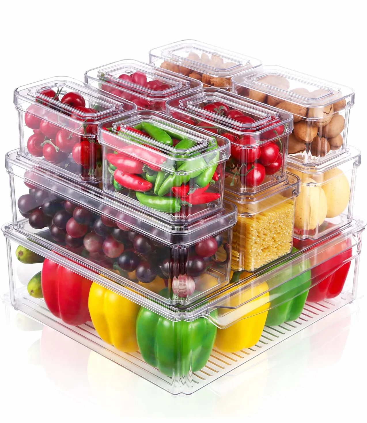 Organizador frigorifico Juego de 10,Recipiente para Guardar Alimentos Organizadores de Nevera Caja de Almacenaje Caja de plástico para 10 latas de Bebida, Organizador de Nevera, Transparente