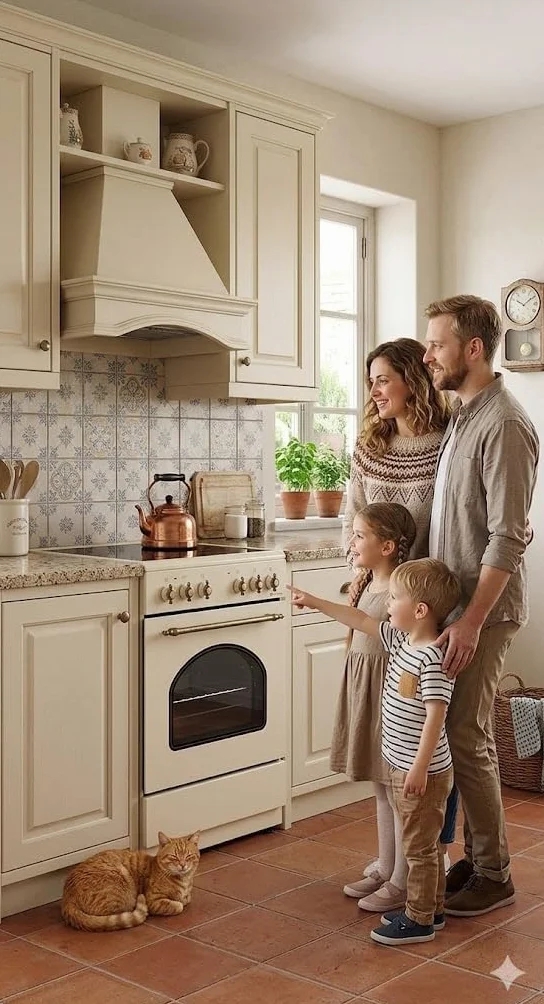 COCINA VITROCERÁMICA CON HORNO ELÉCTRICO SOLTHERMIC 50 CM 3 FUEGOS CREMA RÚSTICA