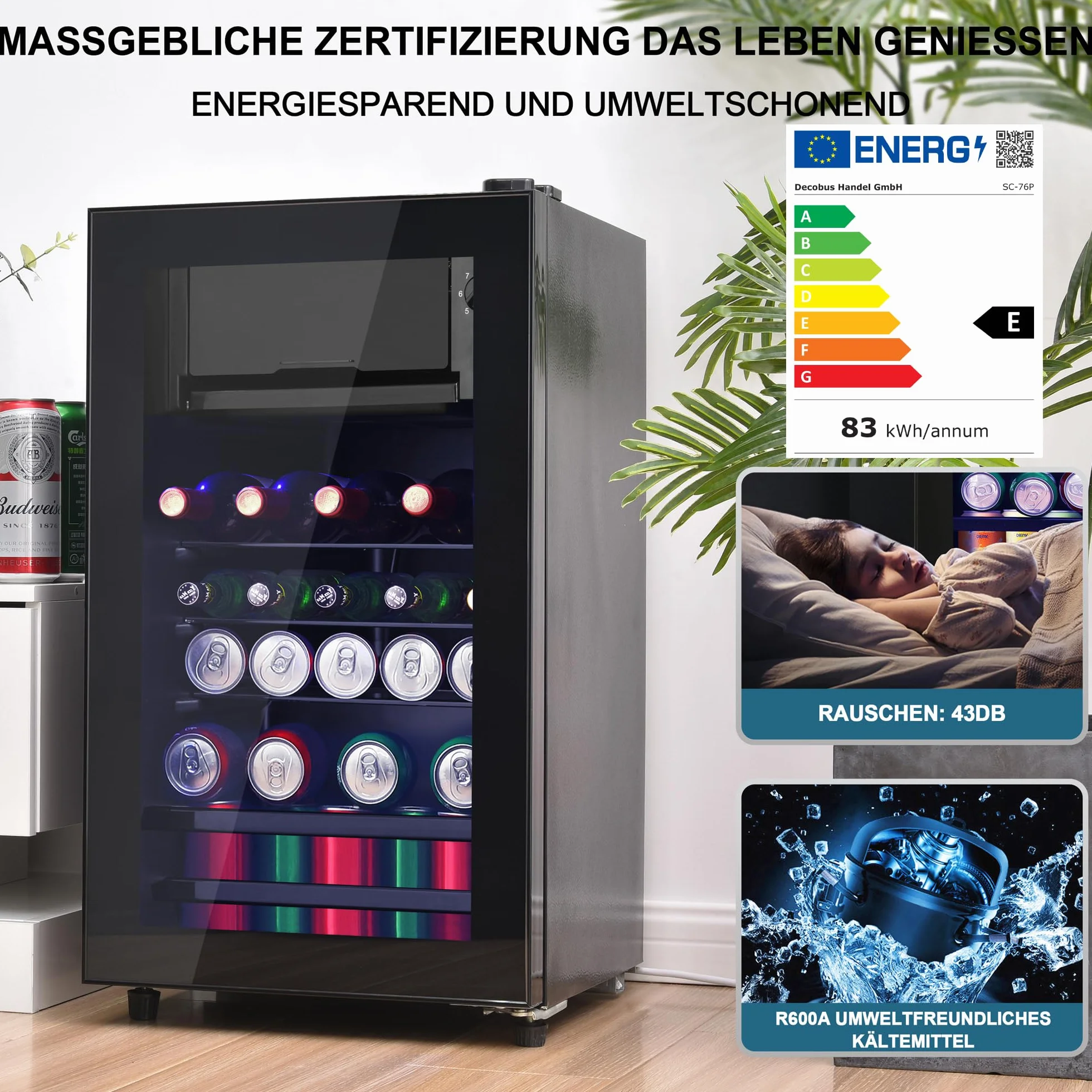 Merax Frigorífico Mini 76L, Freestanding Enfriador de bebidas con refrigerador de 70L + congelador de 6L, con iluminación interior LED y estantes ajustables, súper silencioso para restaurante bar