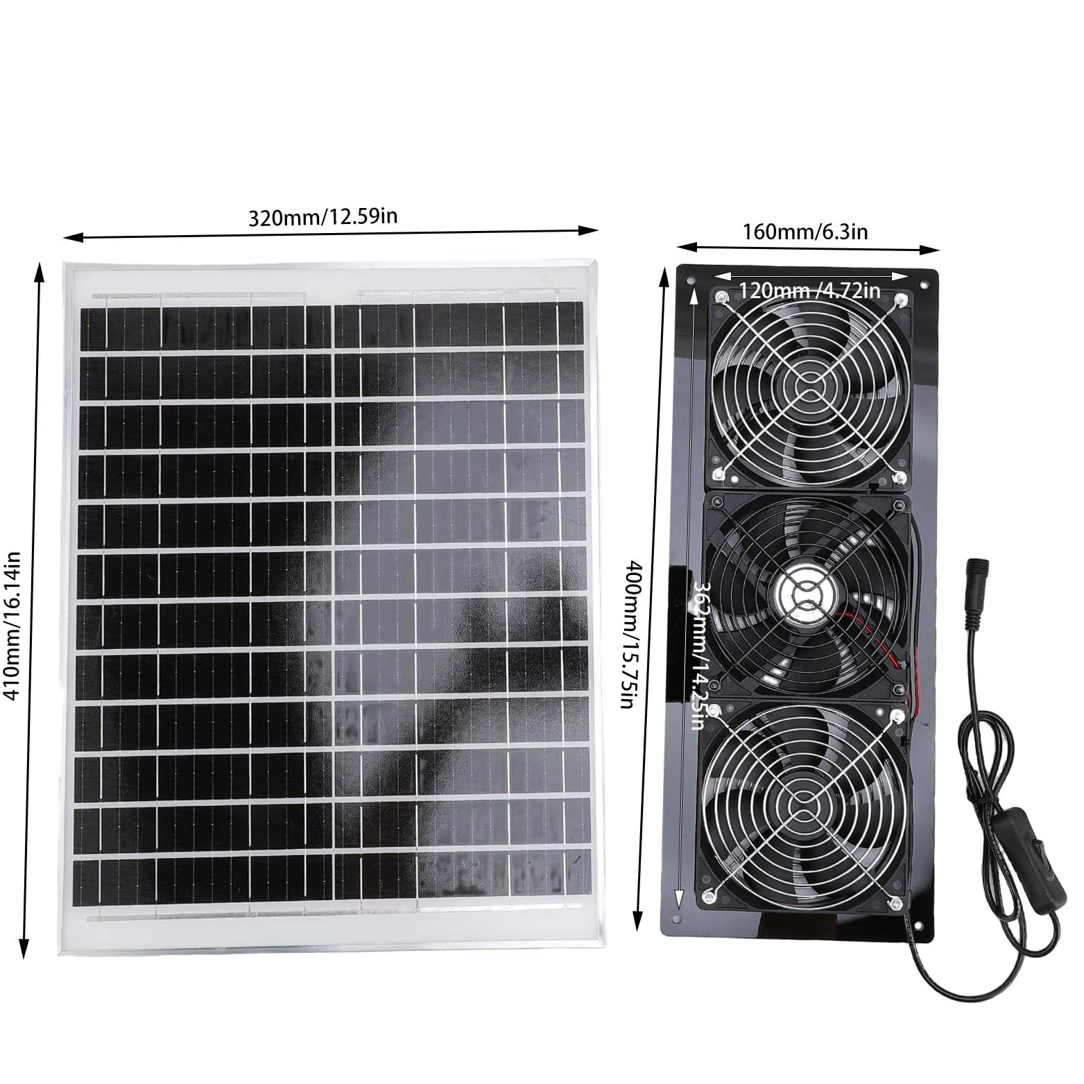 Generic Kit de Ventilador de Escape con Energía Solar, 25W, Resistente a la Intemperie, para Gallinero, Invernadero, Casa para Mascotas, Ventilación de Alta Eficiencia