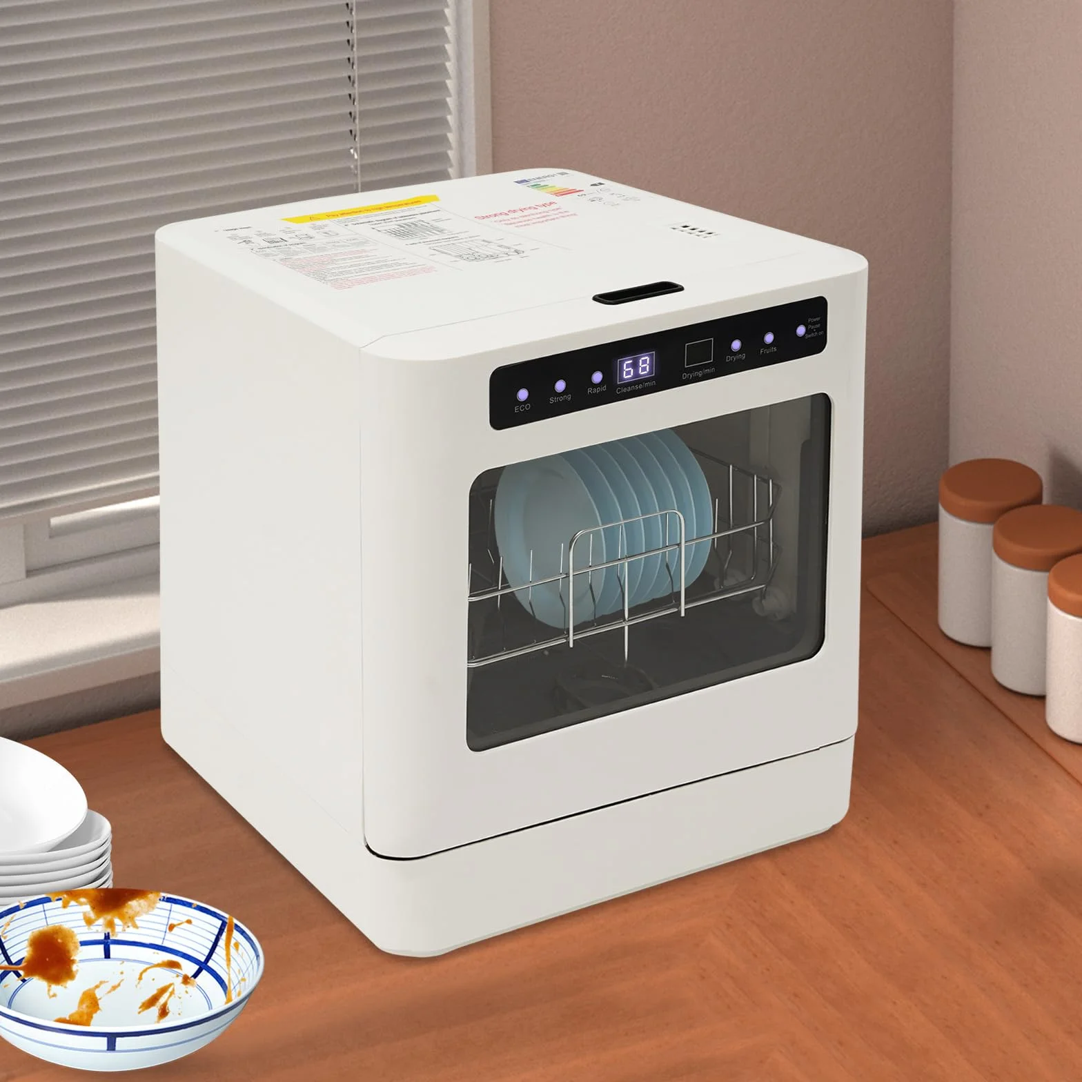 Lavavajillas de mesa, 4 programas, agua caliente a 72 °C, función de secado, lavavajillas eléctrico de 800 W, control táctil