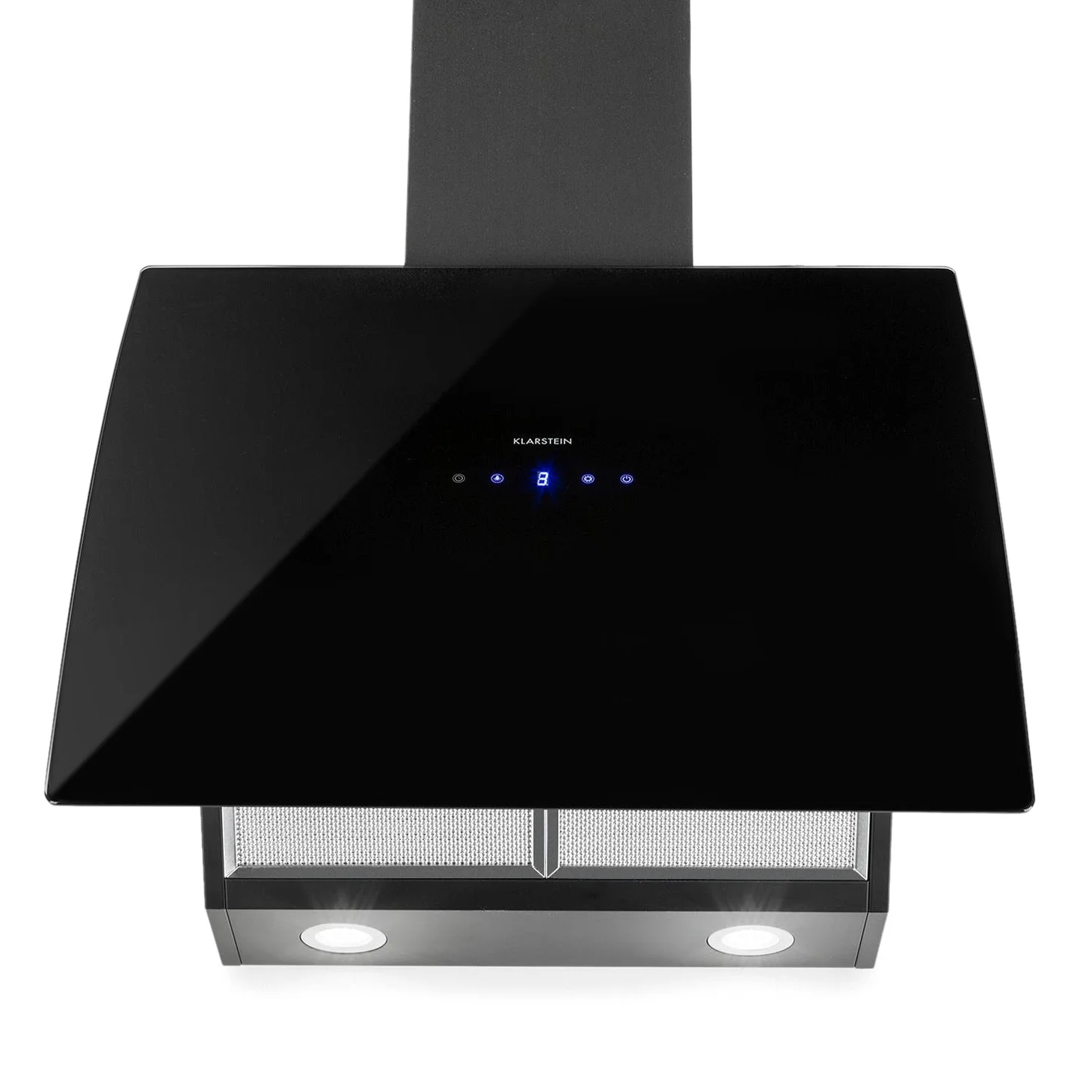 Klarstein Annabelle 60 - Campana extractora de humos, Extractor de pared, Absorción y ventilación, 3 niveles, Absorción de 595 m³/h, Acero inoxidable, Autoapagado, 2 filtros de carbono, Negro