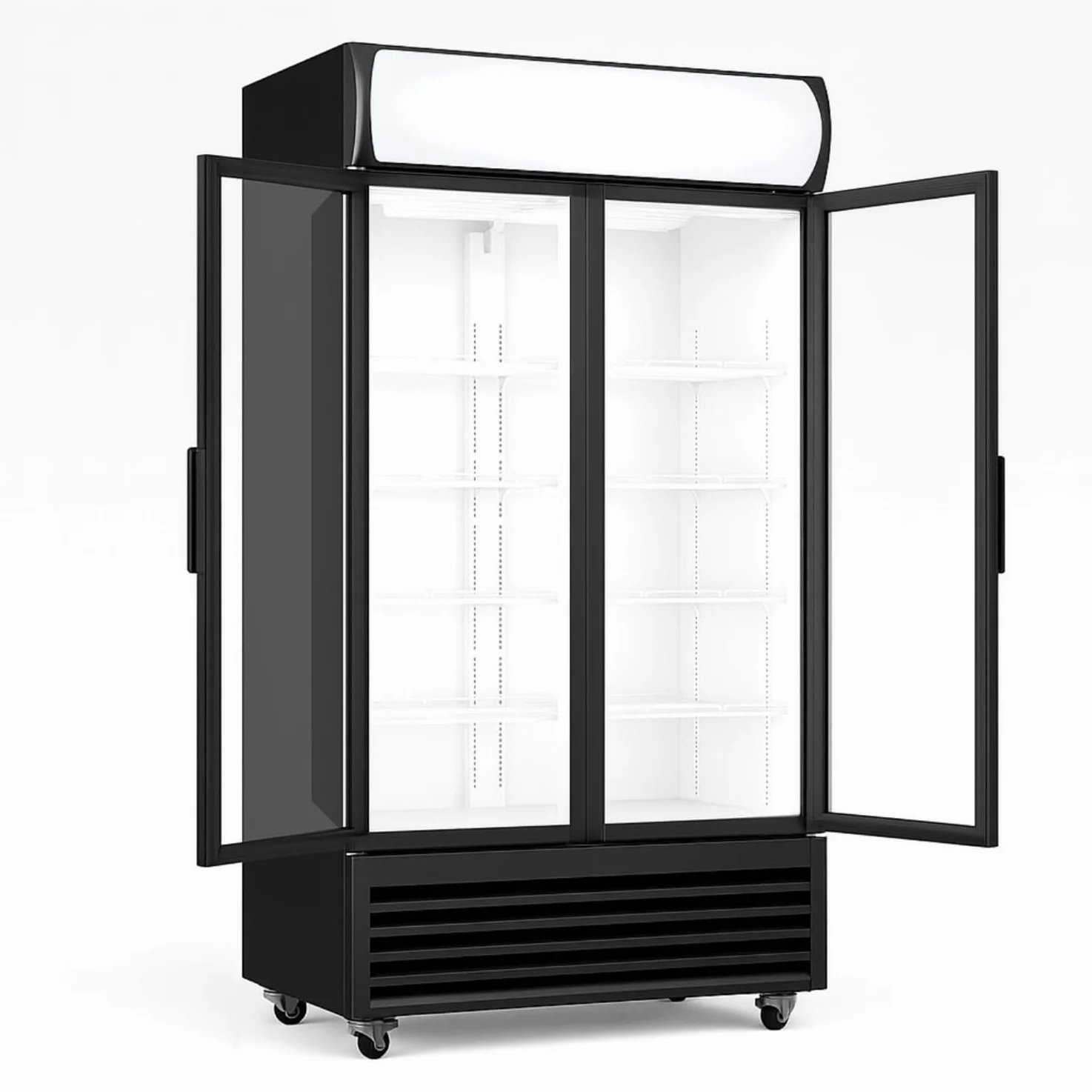 Genérico Armario para bebidas - 568 L - 2 Puertas Acristaladas - Interior Blanco - Refrigeración Positiva +1°C/+10°C - LED - 8 Estantes Regulables - Dimensiones LPH: 880 x 610 x 1973 mm