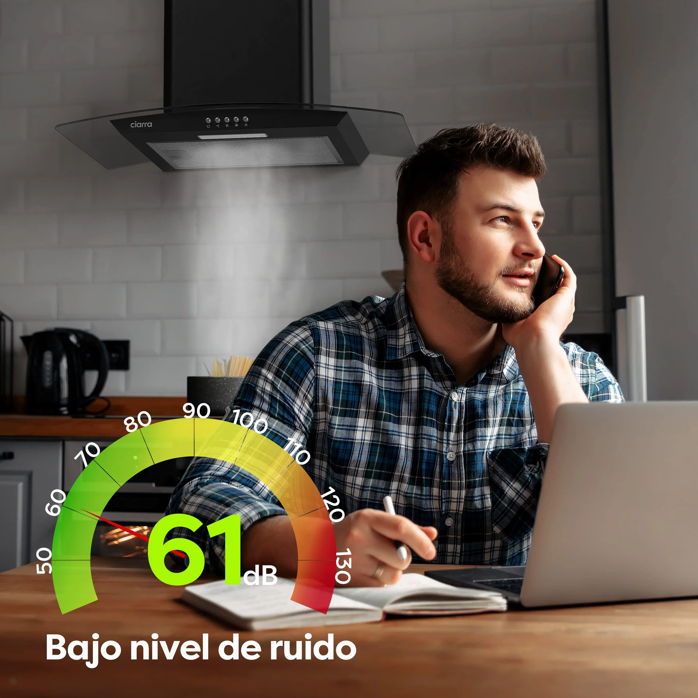 CIARRA CBCB6506B Campana Extractora Cristal 60 cm 650 m³/h Clase Amásmás 3 Velocidades-Evacuación al Exterior y Recirculación Interna por Filtro de Carbón, Negro, CBCF004