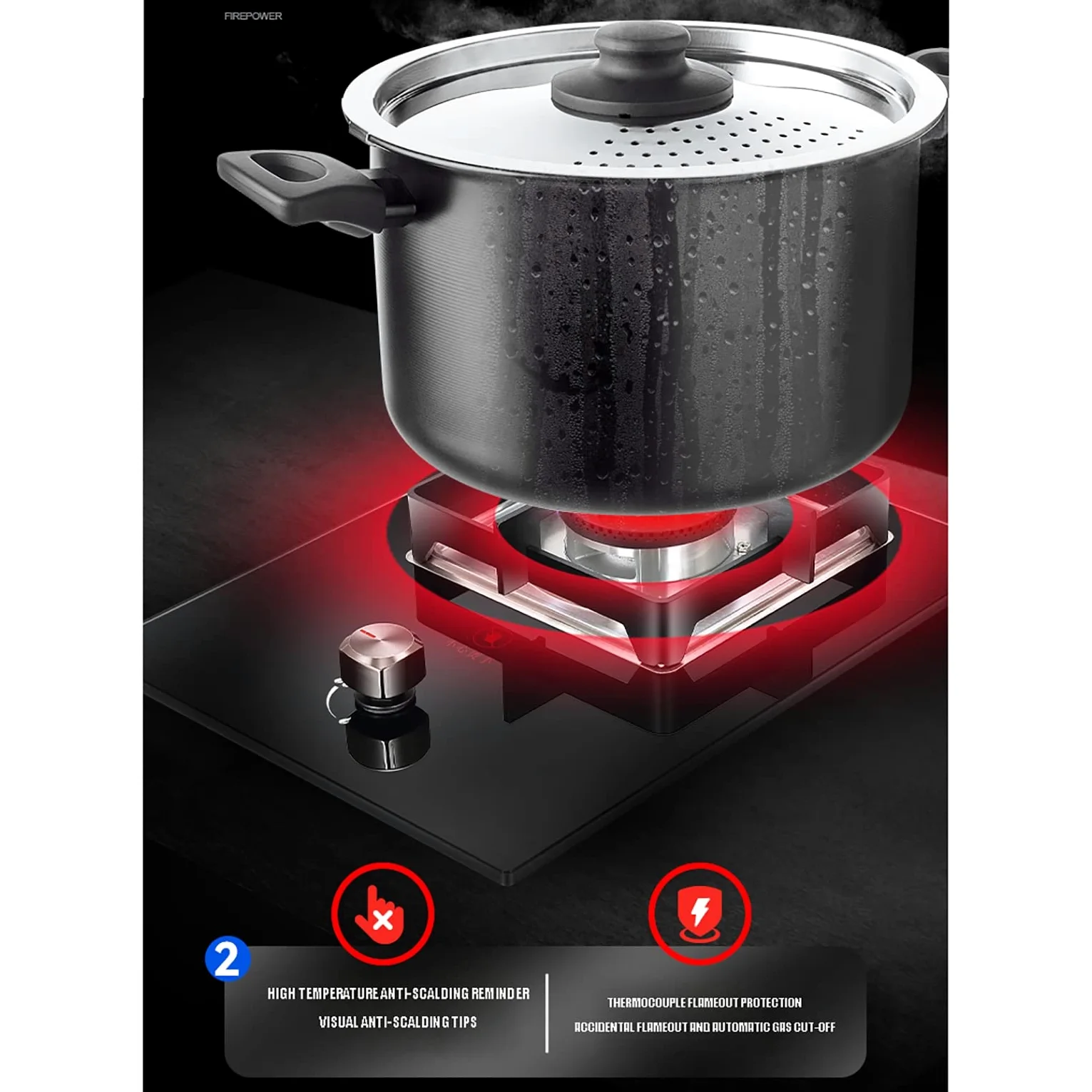 Placa de Gas de un Solo Quemador, Placa de Gas ignífuga integrada con recordatorio Anti-Quemaduras, Placa de Gas de Vidrio Templado Negro, para Vida compacta, Cocina, Camping o Caravana,