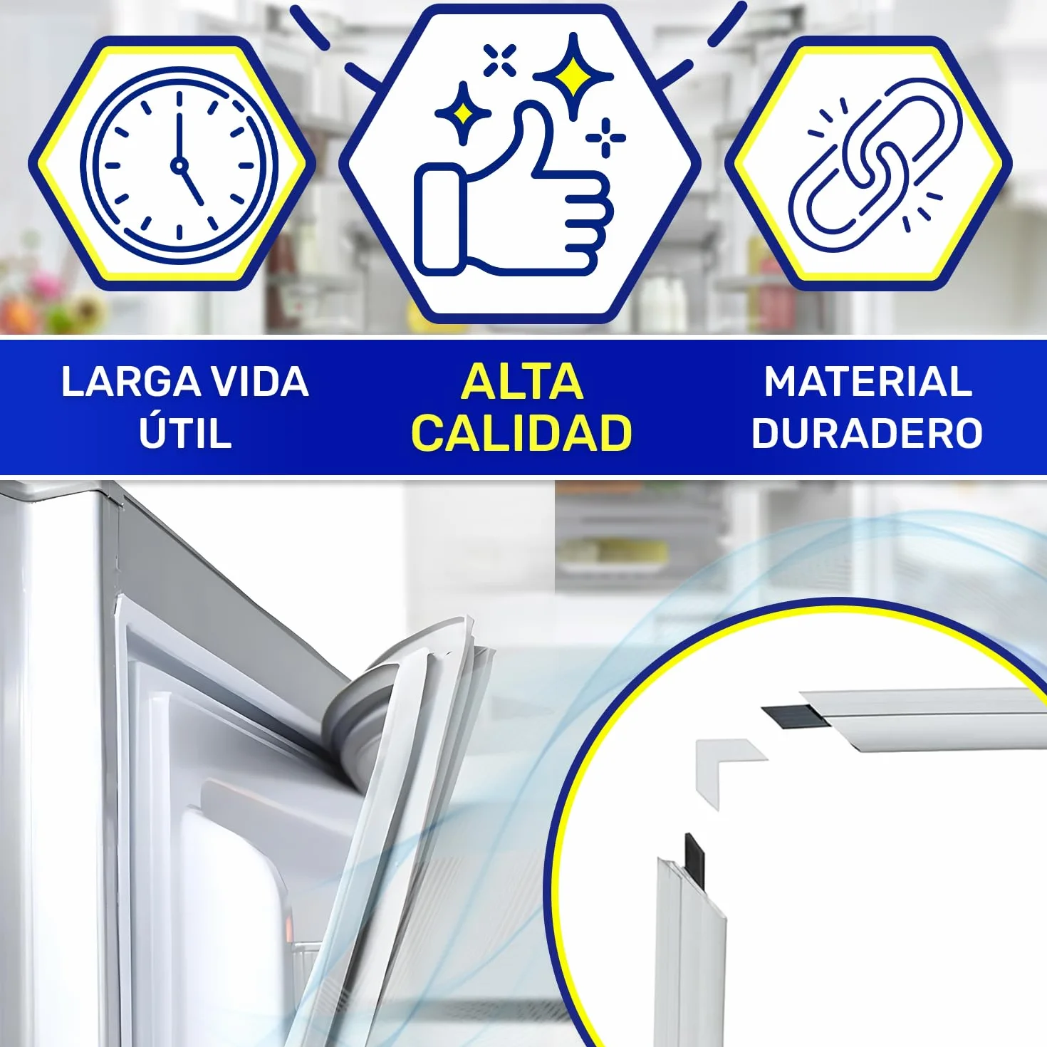 Goma Nevera Universal 2000 x 1000 mm con 2 Esquinas de Unión Incluidas - Junta Puerta Frigorifico con Inserto Magnético - MONTERAL