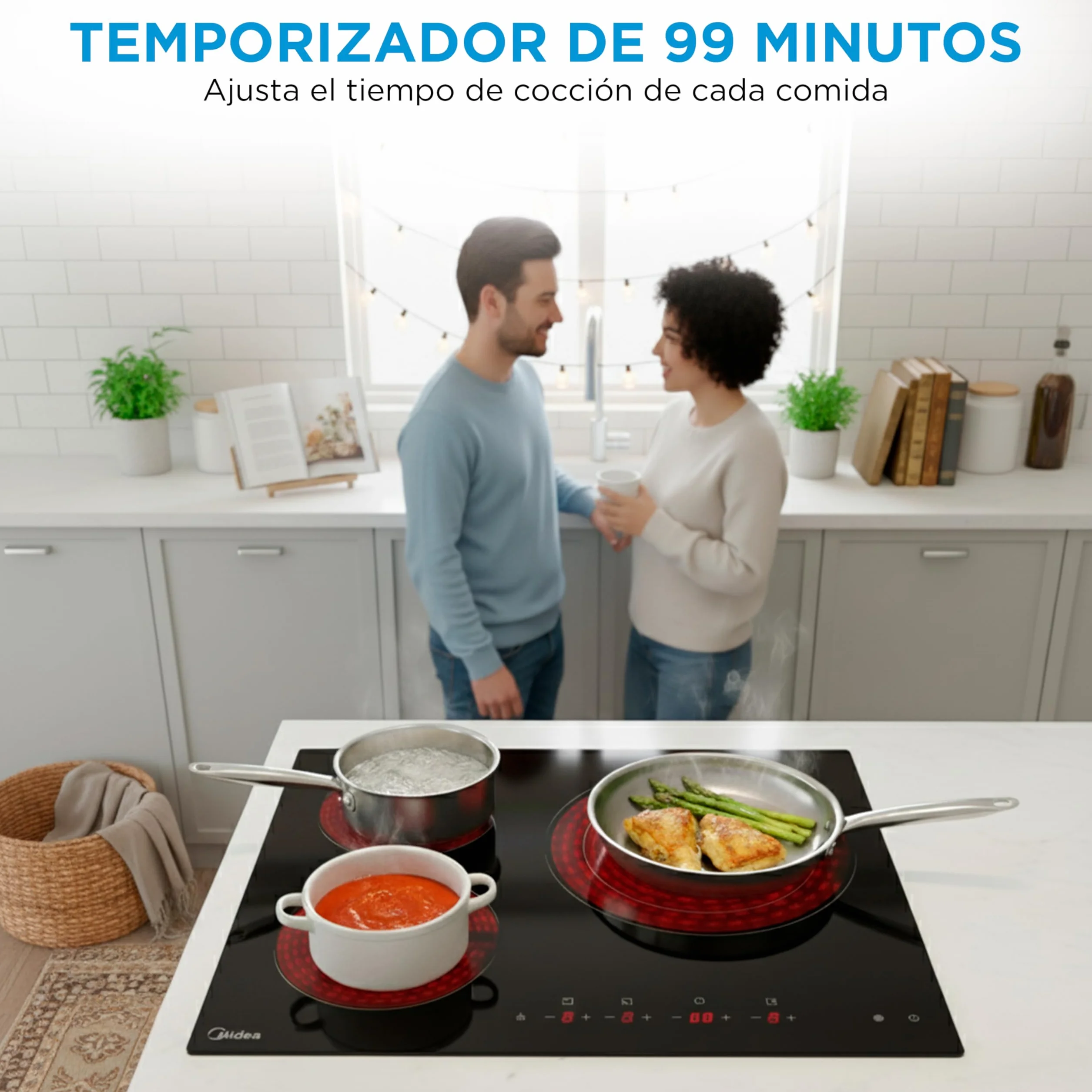 MIDEA Placa Vitrocerámica 3 Fuegos 6200 W Integrada con Panel Táctil y Temporizador