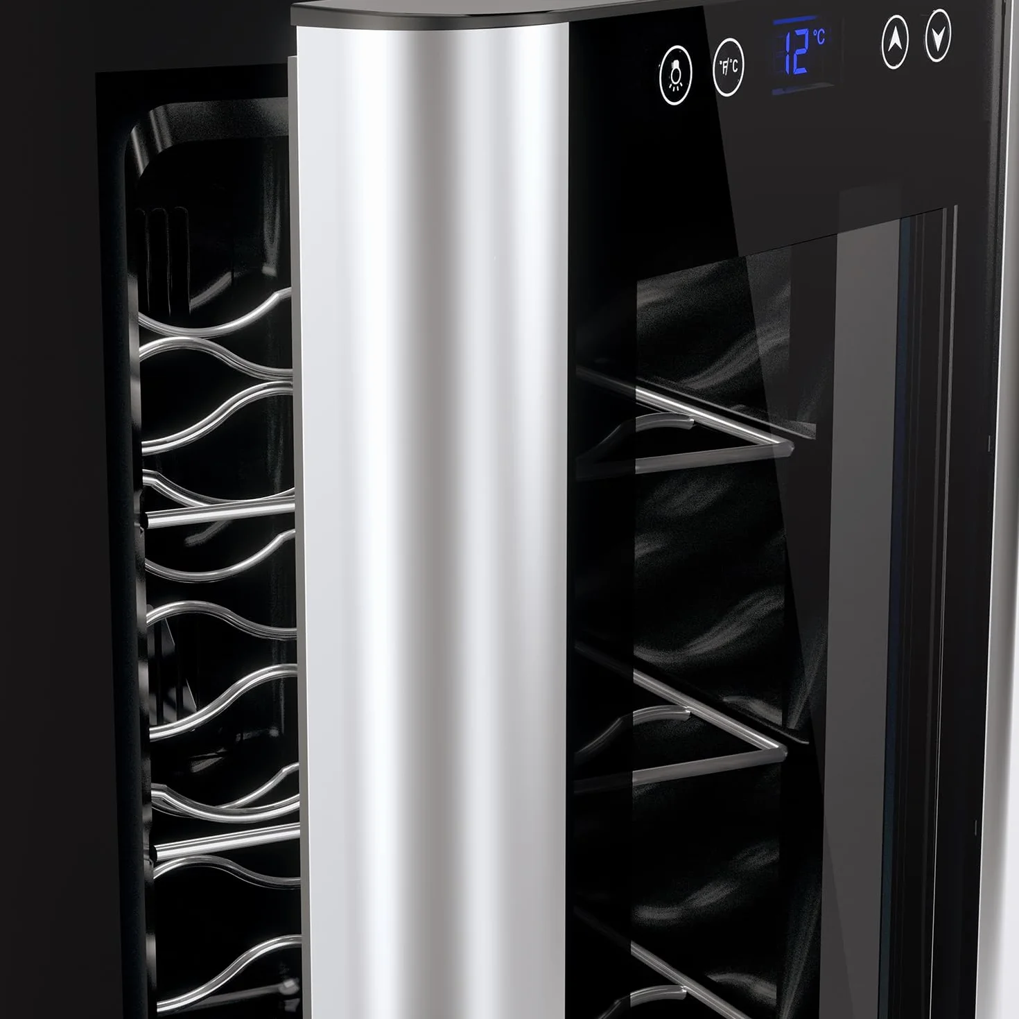 LES PETITS CHAMPS Vinoteca 8 Botellas CAVS8, Capacidad 23L, Puertas de Acero Inoxidable, Ajuste de Temperatura de 11°C a 18°C, Sistema Termoeléctrico, Iluminación LED, Anti-UV, 3 estantes
