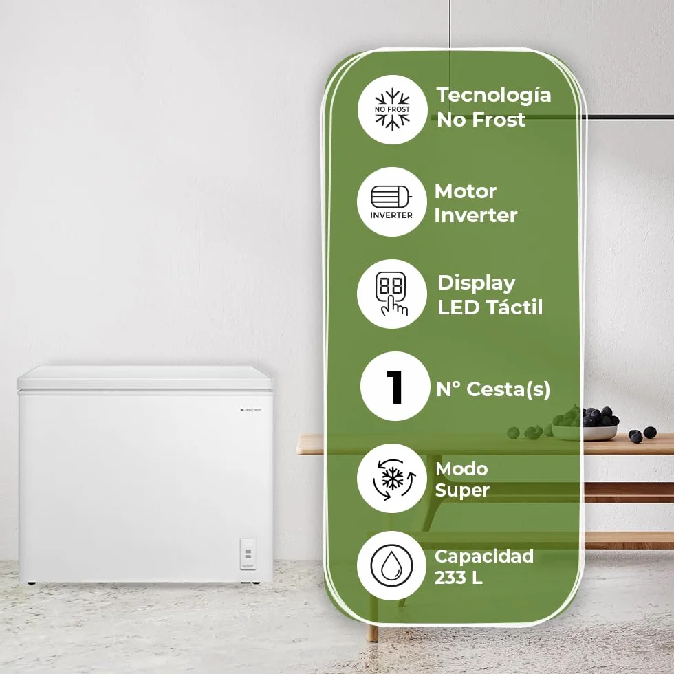 Aspes Congelador Horizontal Horeca Blanco ACHH2500ENFDC. Capacidad 233 Litros, Dual Cooling, 1 Cesta, Bajo Nivel Sonoro, Eficiencia Energética Clase E