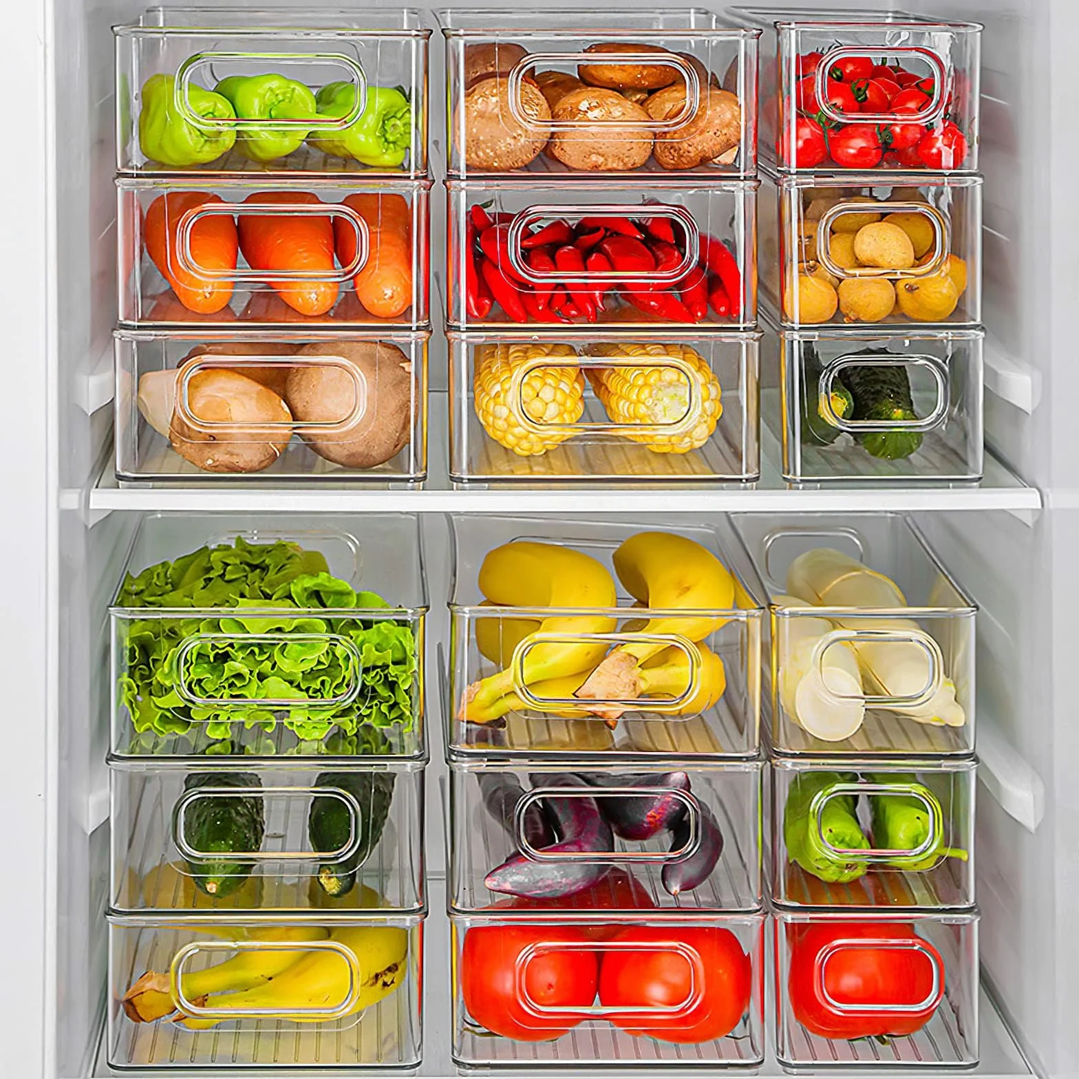 Organizador para frigorífico, apilable, caja de almacenamiento de cocina, organizador de despensa, recipiente transparente para frigorífico, cocina, armarios (12 unidades)