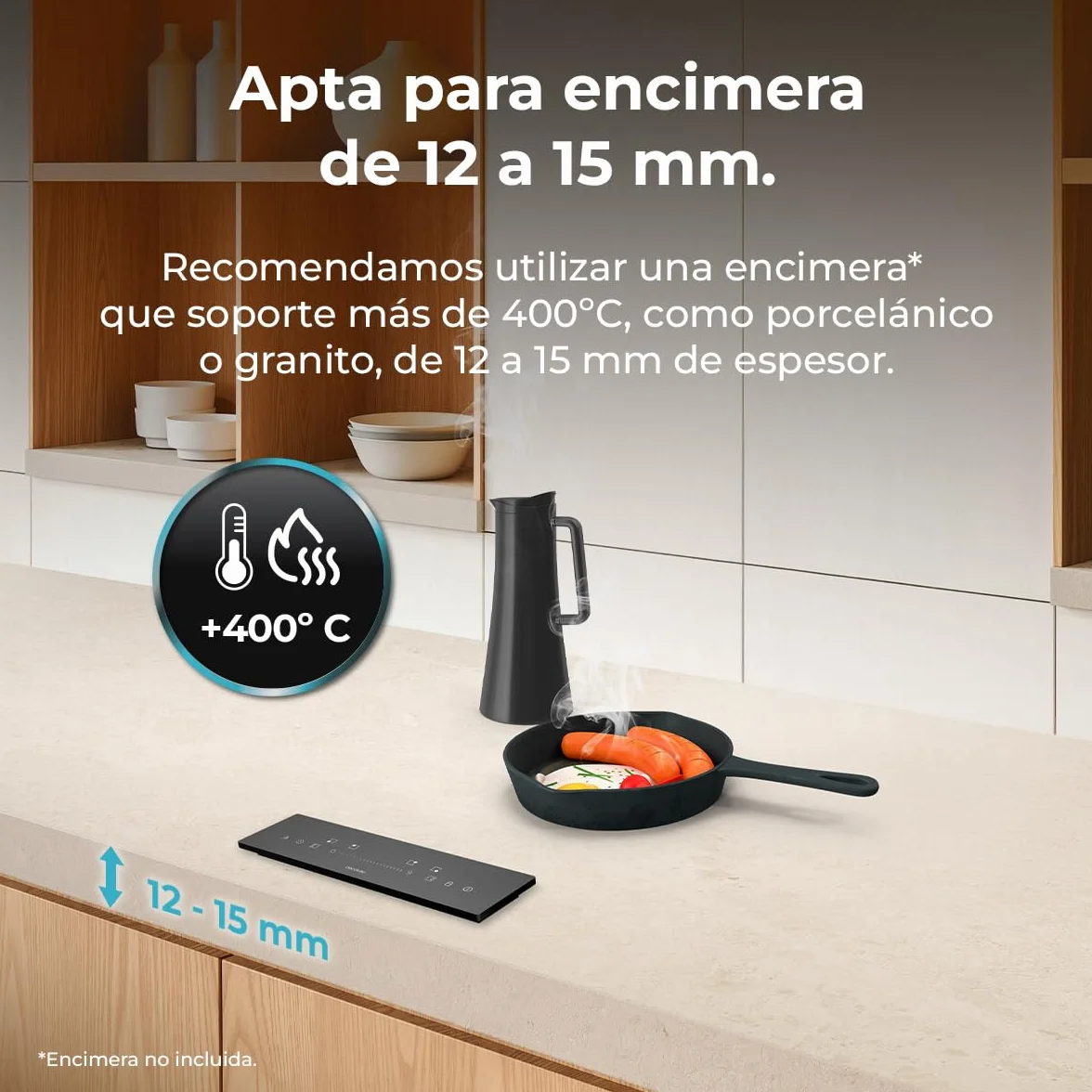 Cecotec Placa de Inducción Invisible - Oculta Bajo Encimera 60cm Bolero Squad I 4300 Invisible FullFlex. 7200W, Encimera 12-15mm y que Soporte 400º, 9 Velocidades, Temporizador, Bloqueo de Seguridad