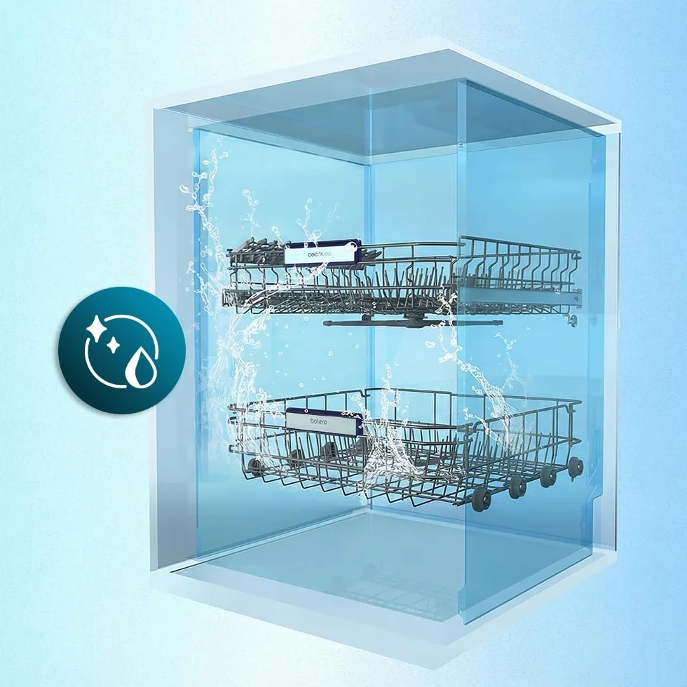 Cecotec Lavavajillas 45 cm Libre Instalación Bolero Aguazero 4350 Inox. 9 Cubiertos, 4 Programas, Motor Inverter Plus Duo, Panel Touch, Autoclean, Delay Start, Cesta para Cubiertos, Inox