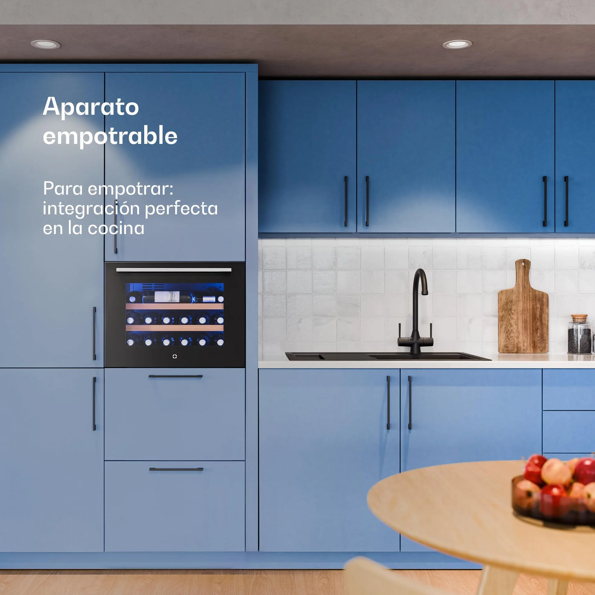 KLARSTEIN Illuminosa Vinoteca Integrable - 19 Botellas, 1 Zona, 5-20°C, LED, Control Táctil, Puerta UV, 3 Estantes Madera, Nevera Vinos Empotrable