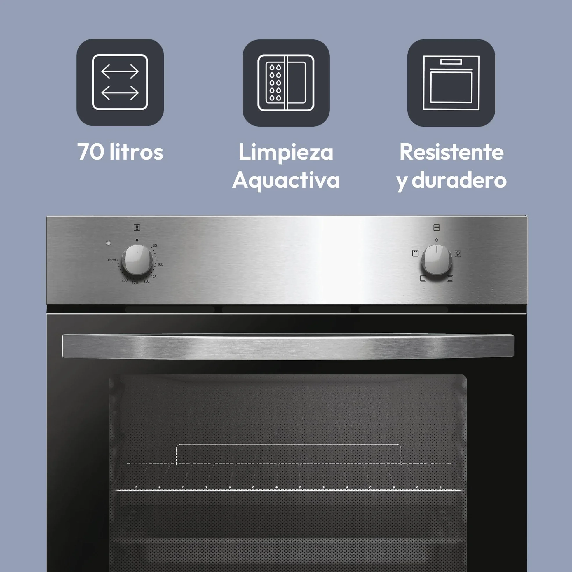 Candy Idea FIDCP X200 Horno Estático 70L 2400W Limpieza Aquactiva Puerta Doble Cristal Inox Negro