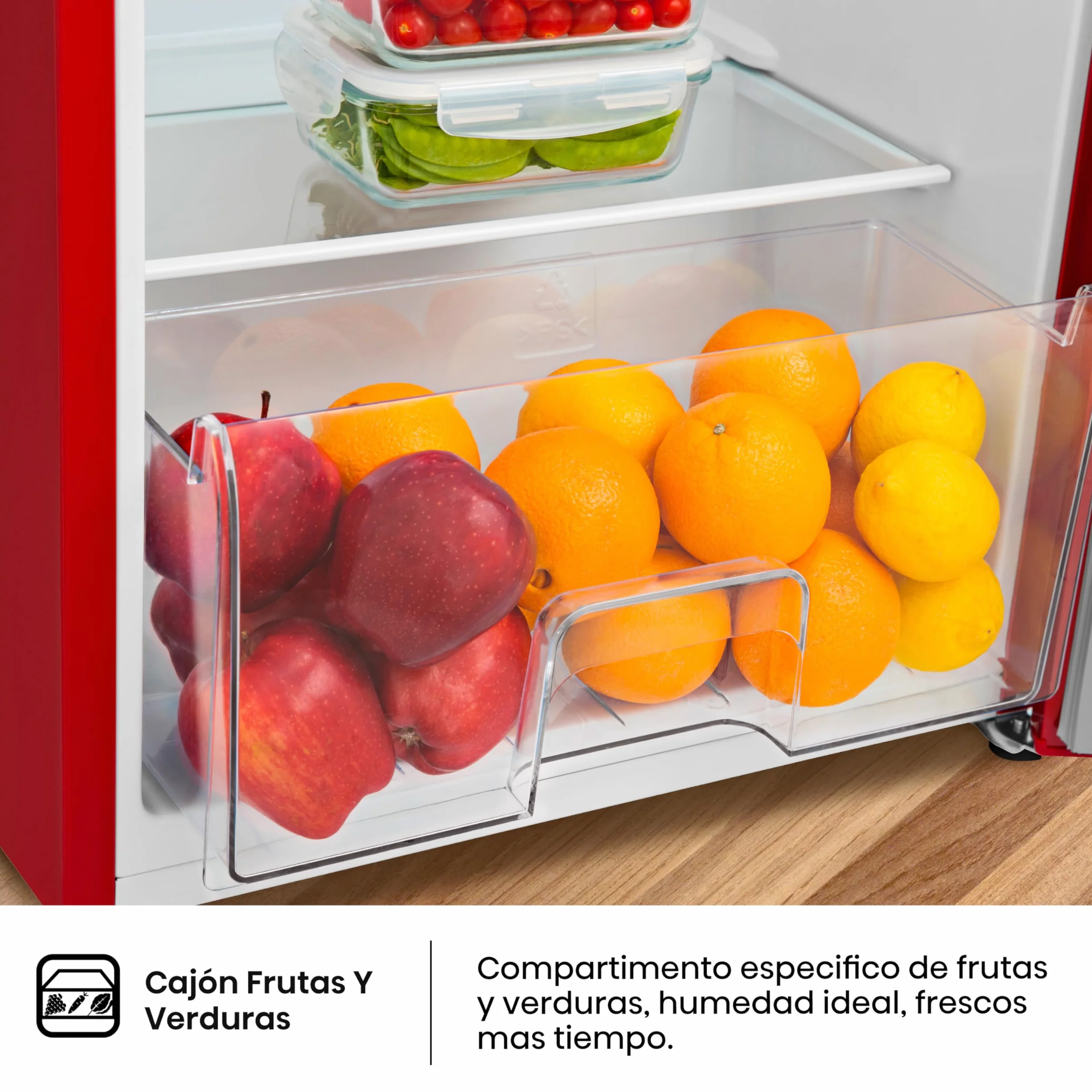 Hisense RR220D4BRE - Frigorífico Una Puerta, Congelador Freeze Zone, 165 L de capacidad, 128 cm alto, Class E, Botellero, Cycle Defrost (Cíclico), Cajón Frutas Y Verduras, Color Rojo