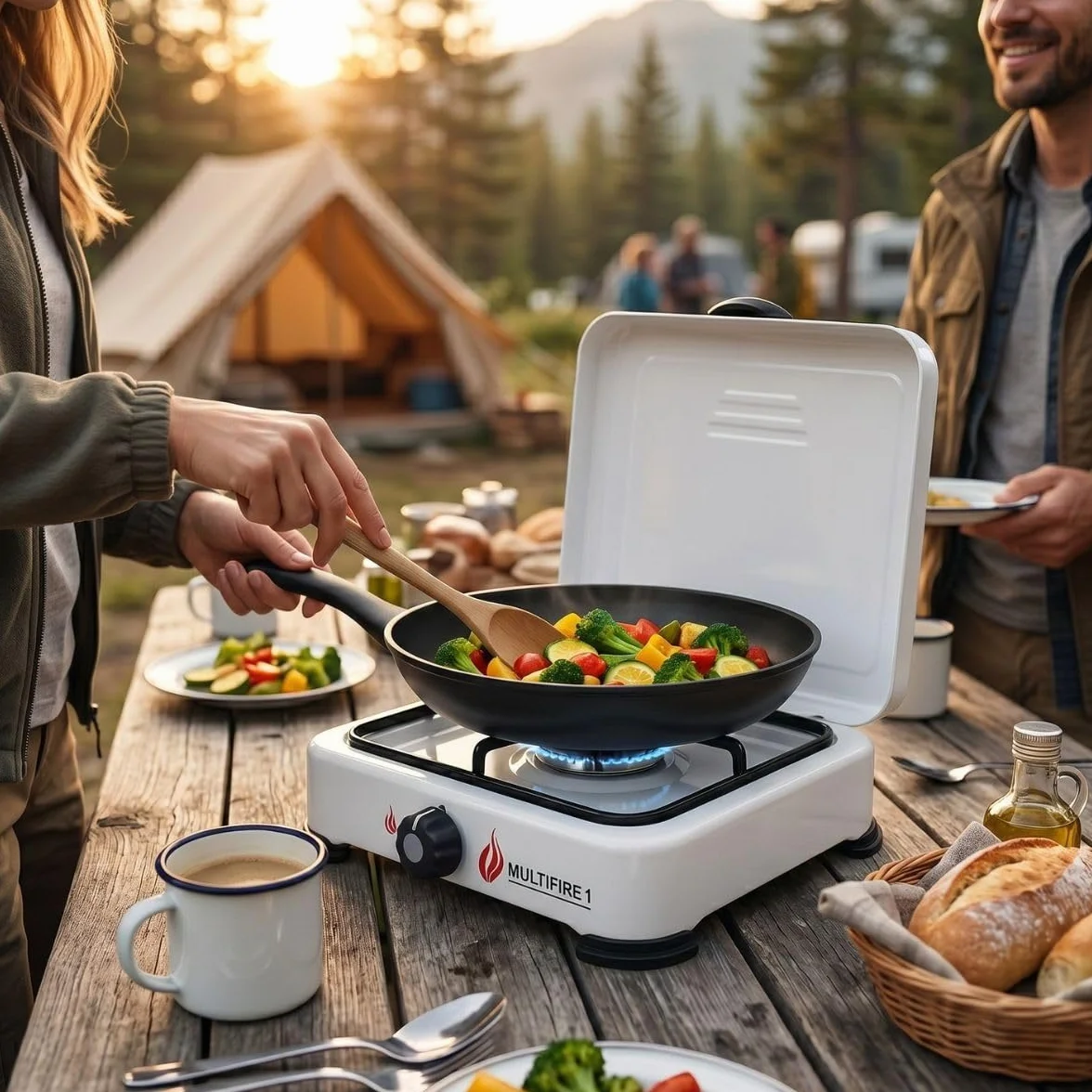 INTEC - Cocina de gas portátil de 1 quemador 1500W Cocina de gas butano o propano Tapa lacada blanca