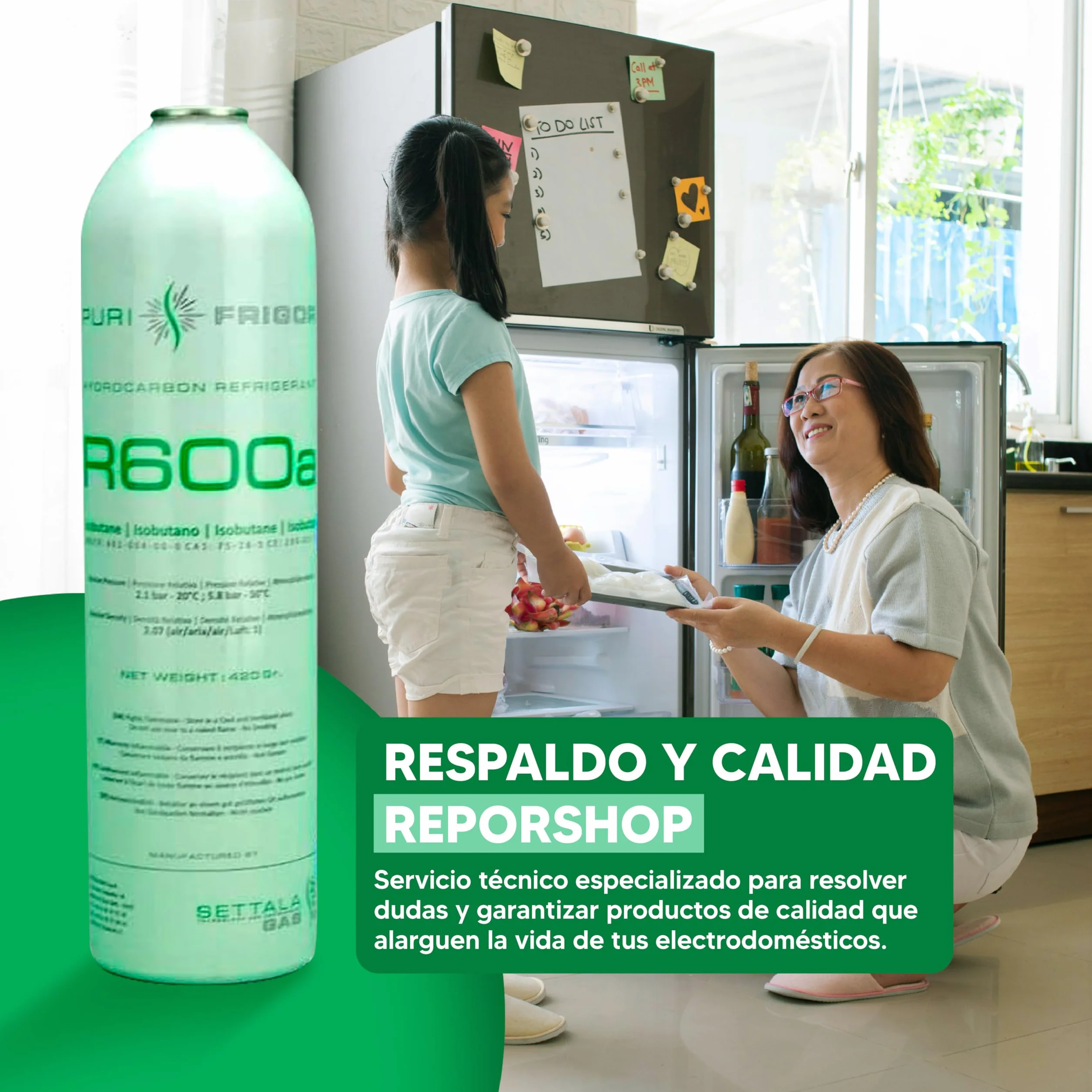REPORSHOP - Kit Recarga Refrigerante - 1 Botella de 420 g Gas Refrigerante R600a - Válvula Servicio - Compatible con Frigoríficos, Armarios Fríos, Botelleros, Freezer - Herramientas Frigorista