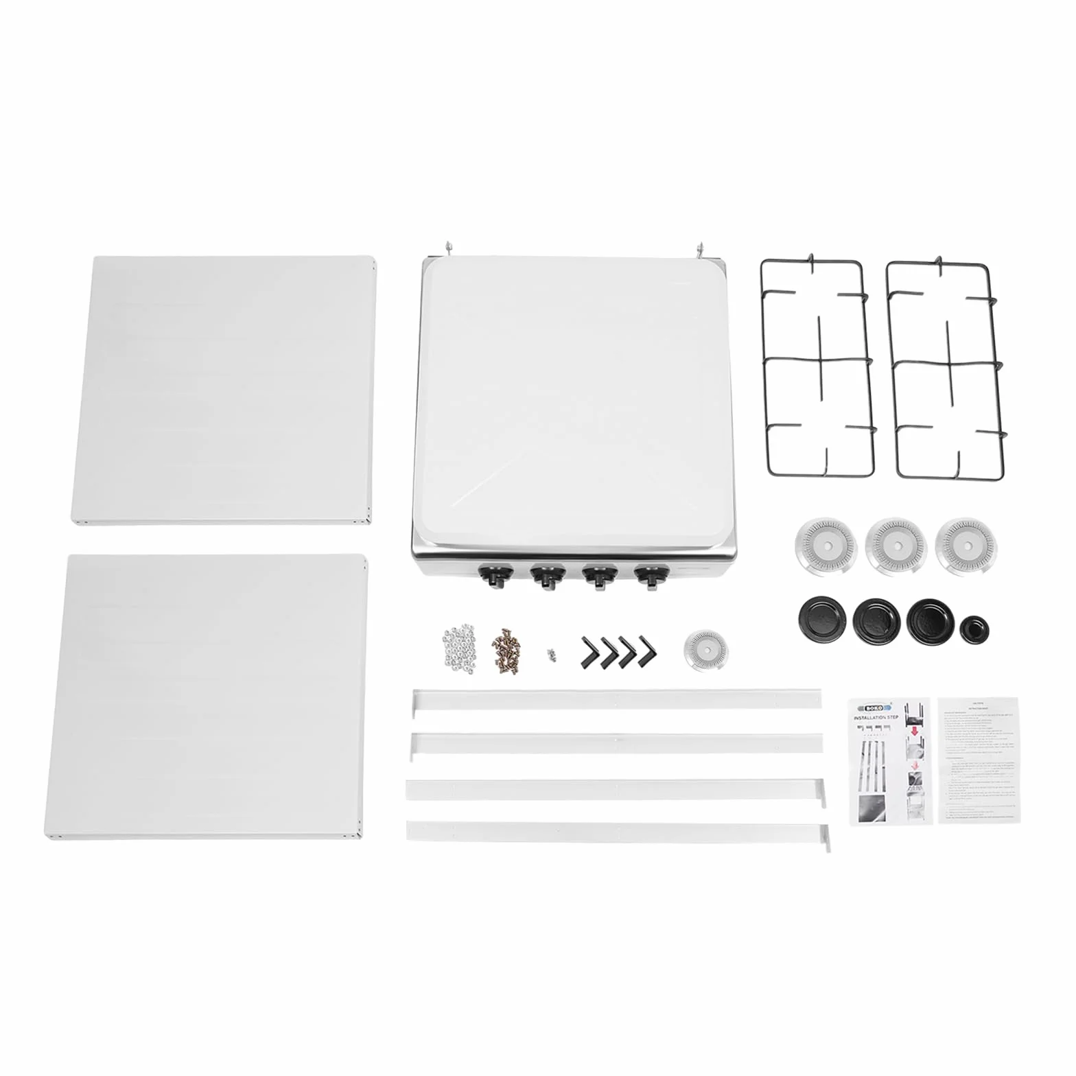 Estufa de gas de 4 quemadores, 4 quemadores, hornillo de gas independiente, 4 zonas, control independiente, pomo 49 x 49 x 79 cm, encendido, protección contra el viento, patas antideslizantes, para