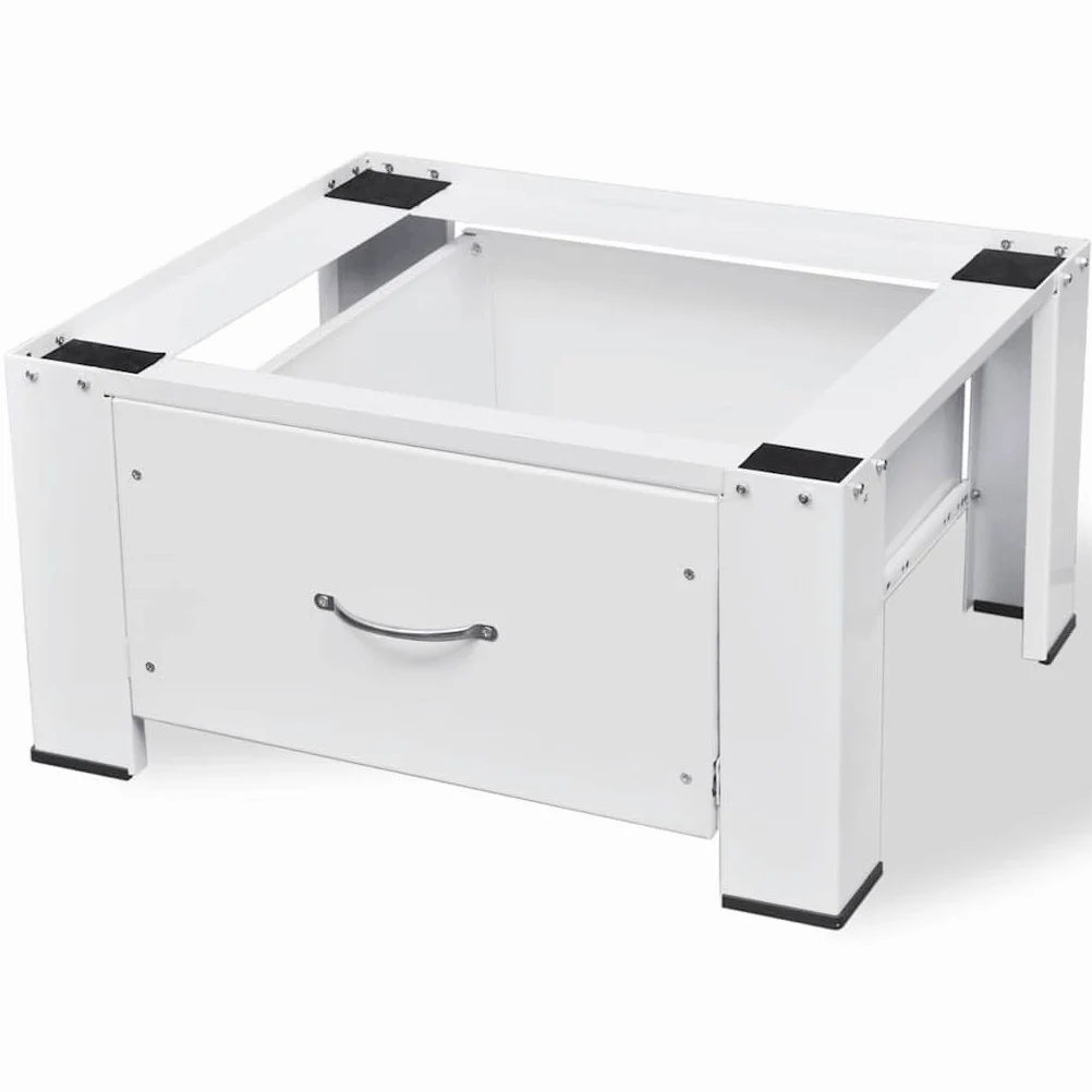 63 x 54 x 31 cm, base de acero para lavadora, color blanco, con cajón, base para 100 kg, patas antideslizantes y almohadillas, accesorios para lavadora