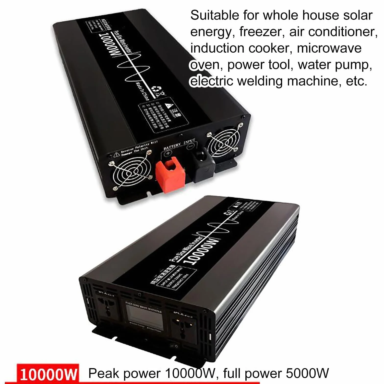 Inversor de onda sinusoidal pura de 12V, 24V, 48V, 60V a 220V, 230V, 240V, convertidor de corriente para coche, inversor para autocaravanas, camiones, barcos, camping, hogar, furgoneta,10000W-24v