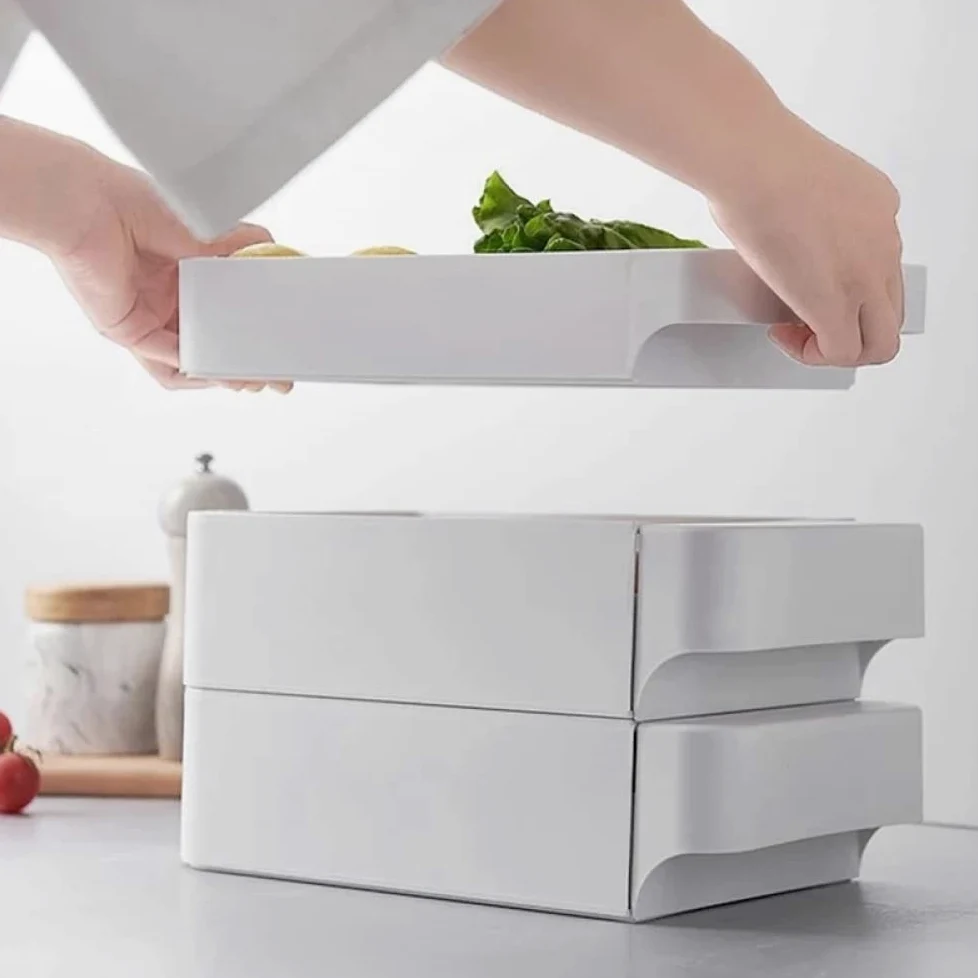Bandeja de plástico para huevos, Caja de almacenamiento huevos plástico tipo cajón apilable tres capas for refrigerador varios tamaños