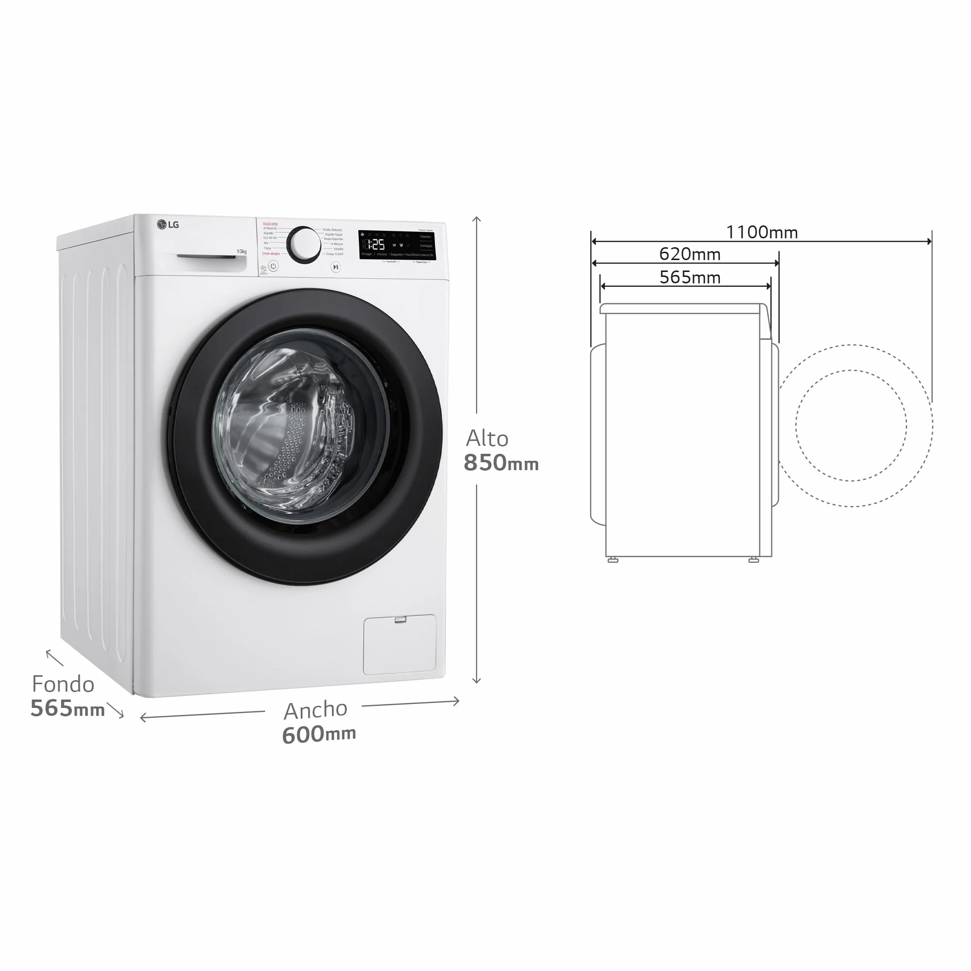 LG F4WR5010A6W - Lavadora Inteligente, 10kg, AI Direct Drive, 1400rpm, Vapor Steam, Clasificación A, Serie 500, Color Blanco
