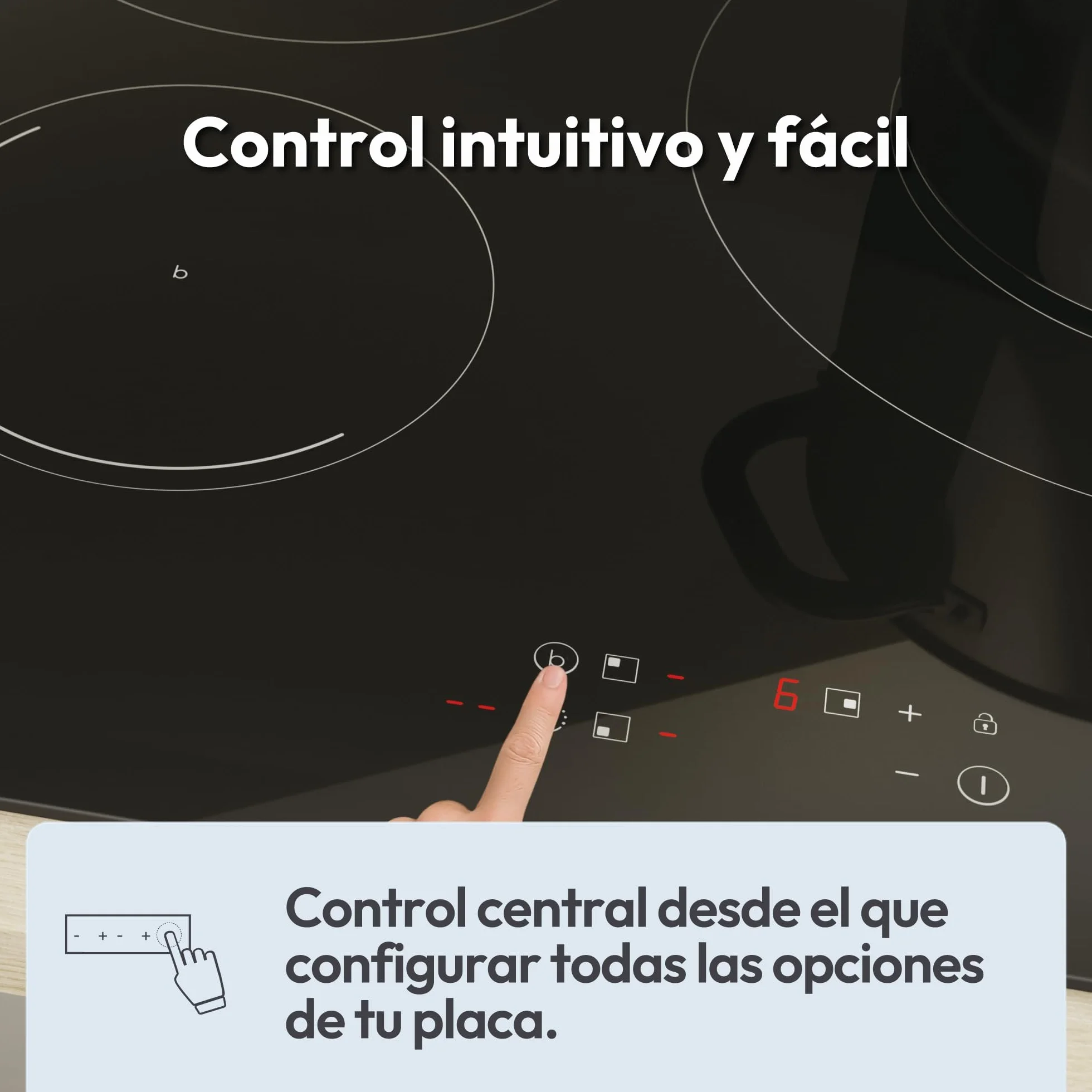 Candy CI633C/E14U, Placa Inducción, 3 Zonas, 60CM, 9 Niveles de Potencia y Booster, 7,2KW, Mandos Centrales, Indicador de Calor, Bloqueo de Seguridad, Alerta Sobrecalentamiento y Derrames, Negro