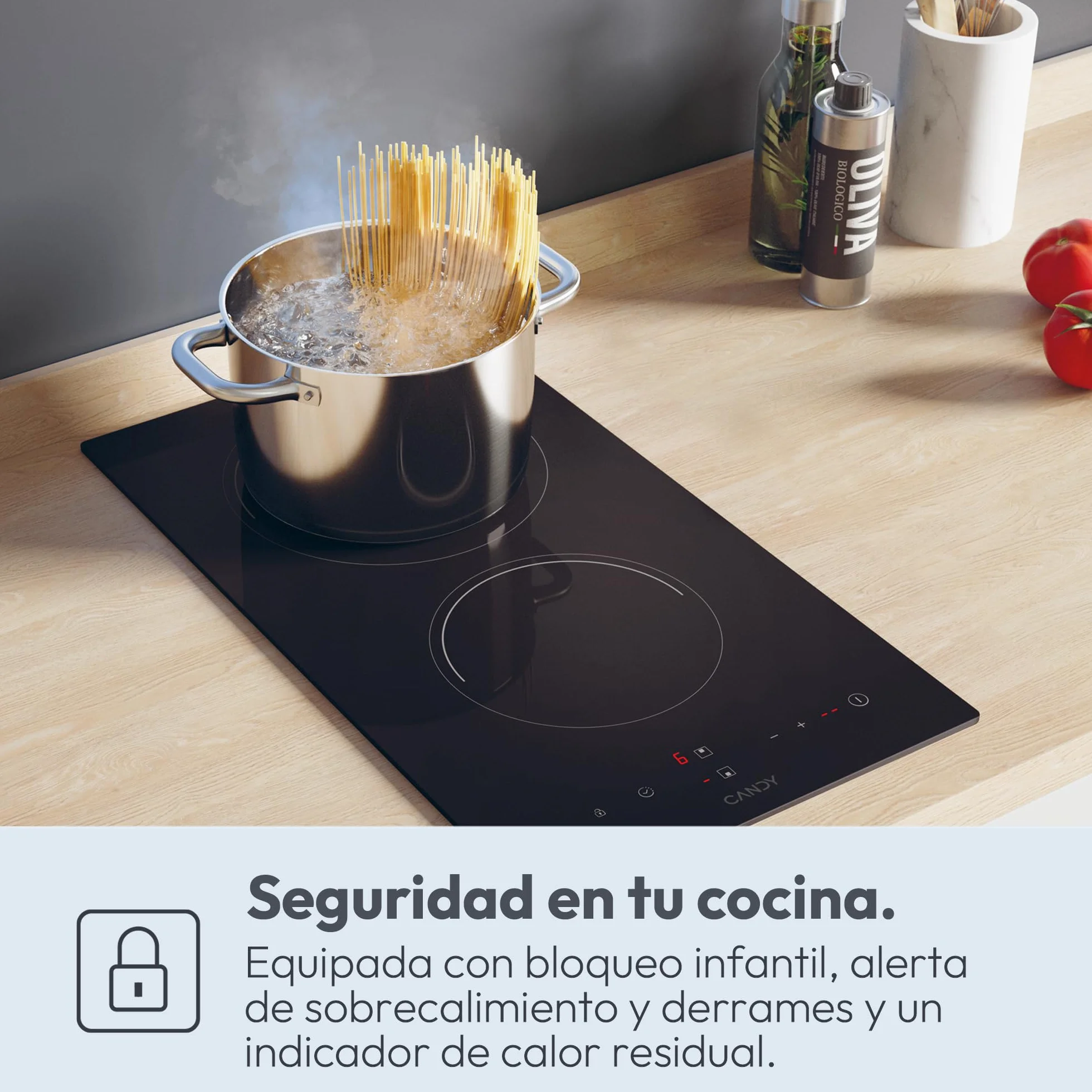 Candy Smart CDH 30 Placa Vitrocerámica 2 Zonas 30cm 2,9kW 9 Niveles Potencia Negro