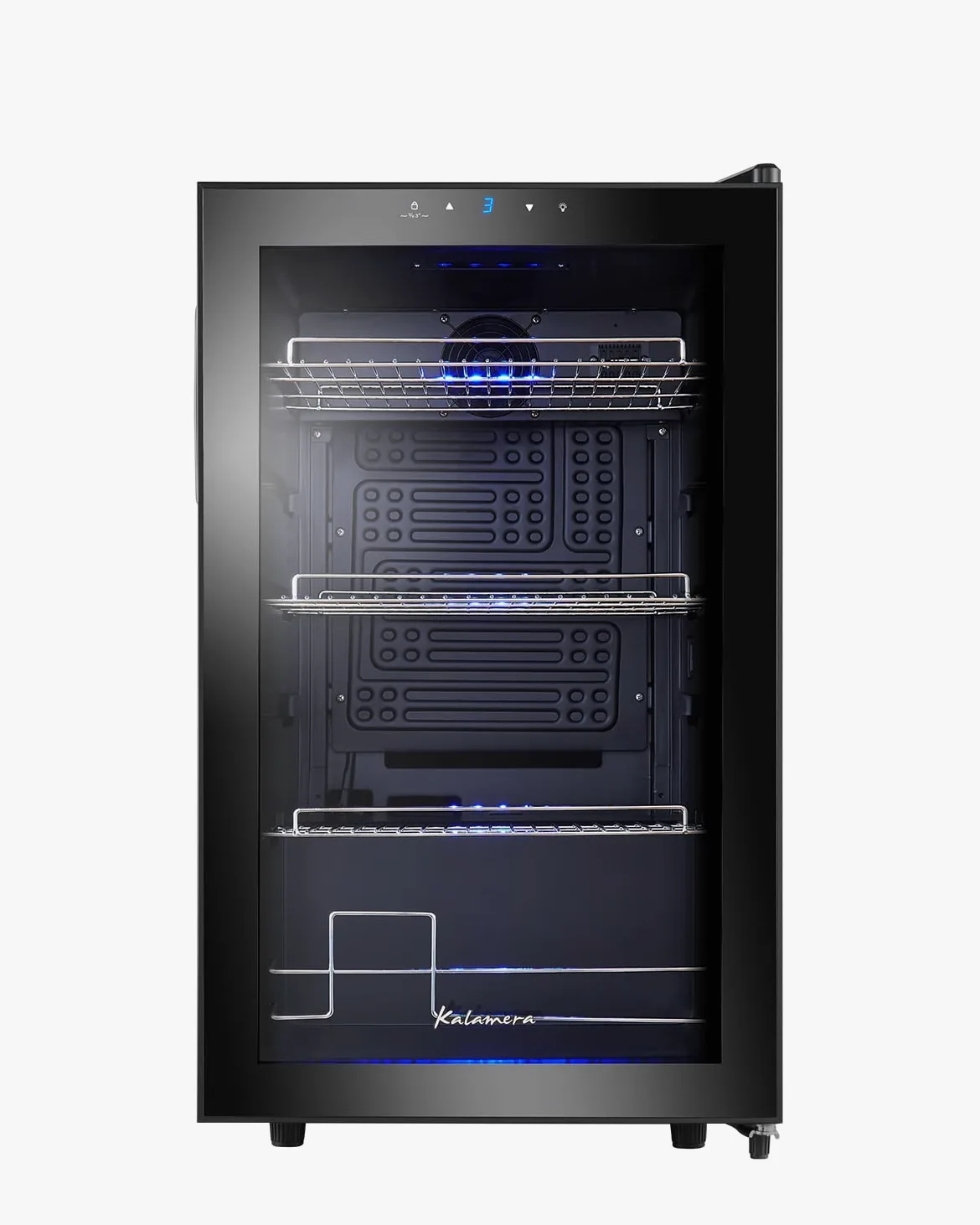 Kalamera KRC-68GE Refrigerador para bebidas, nevera pequeña para botellas con panel de control táctil, zona de enfriamiento de 3-18 °C, nevera de cerveza, 68 litros, 38 dB, luz interior LED azul