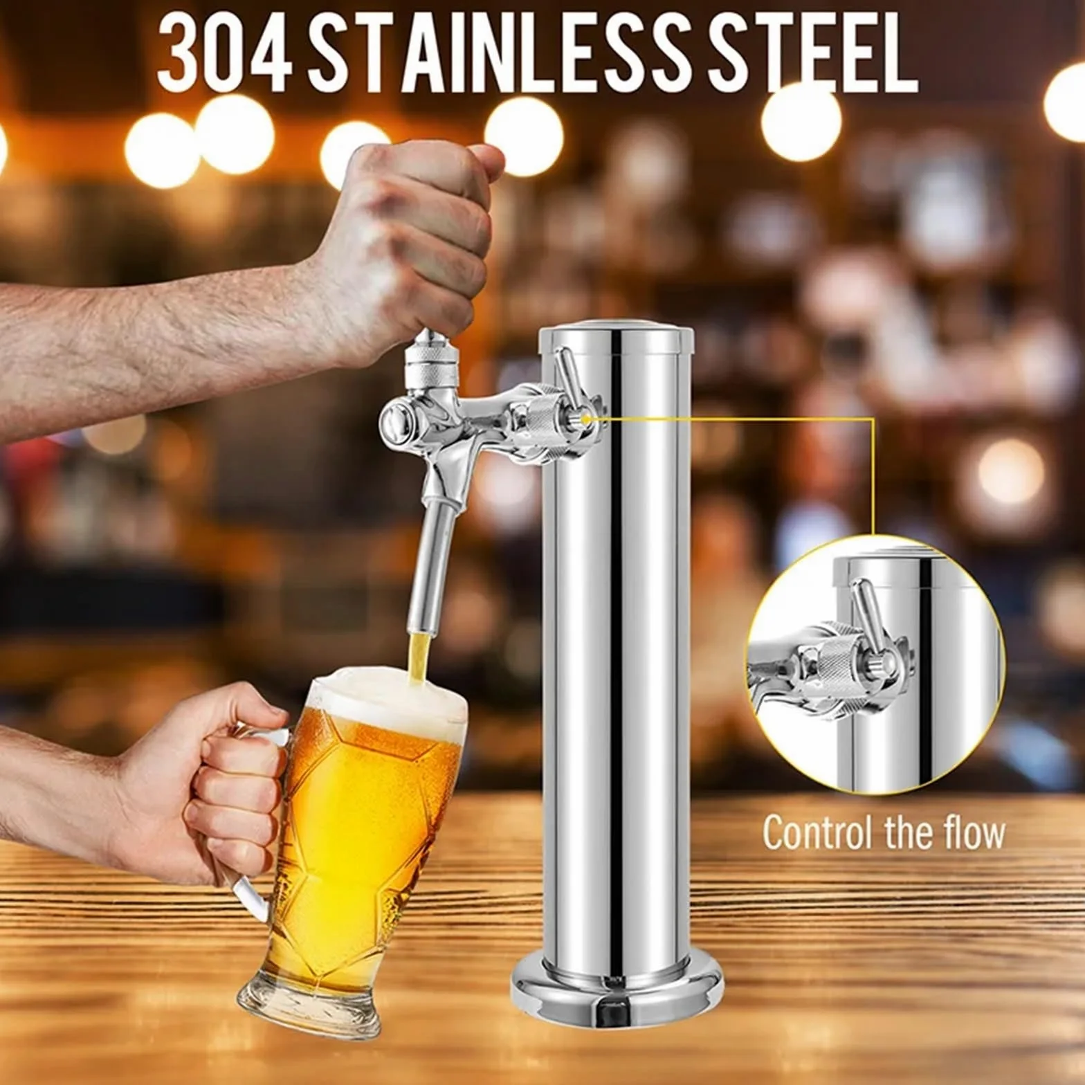 Tirador De Cerveza para Casa Torre de Cerveza, dispensador de Barril de Cerveza de un Solo Grifo, dispensador de Cerveza de Barril de Columna de 3 Pulgadas, con Kit de instalación Completo