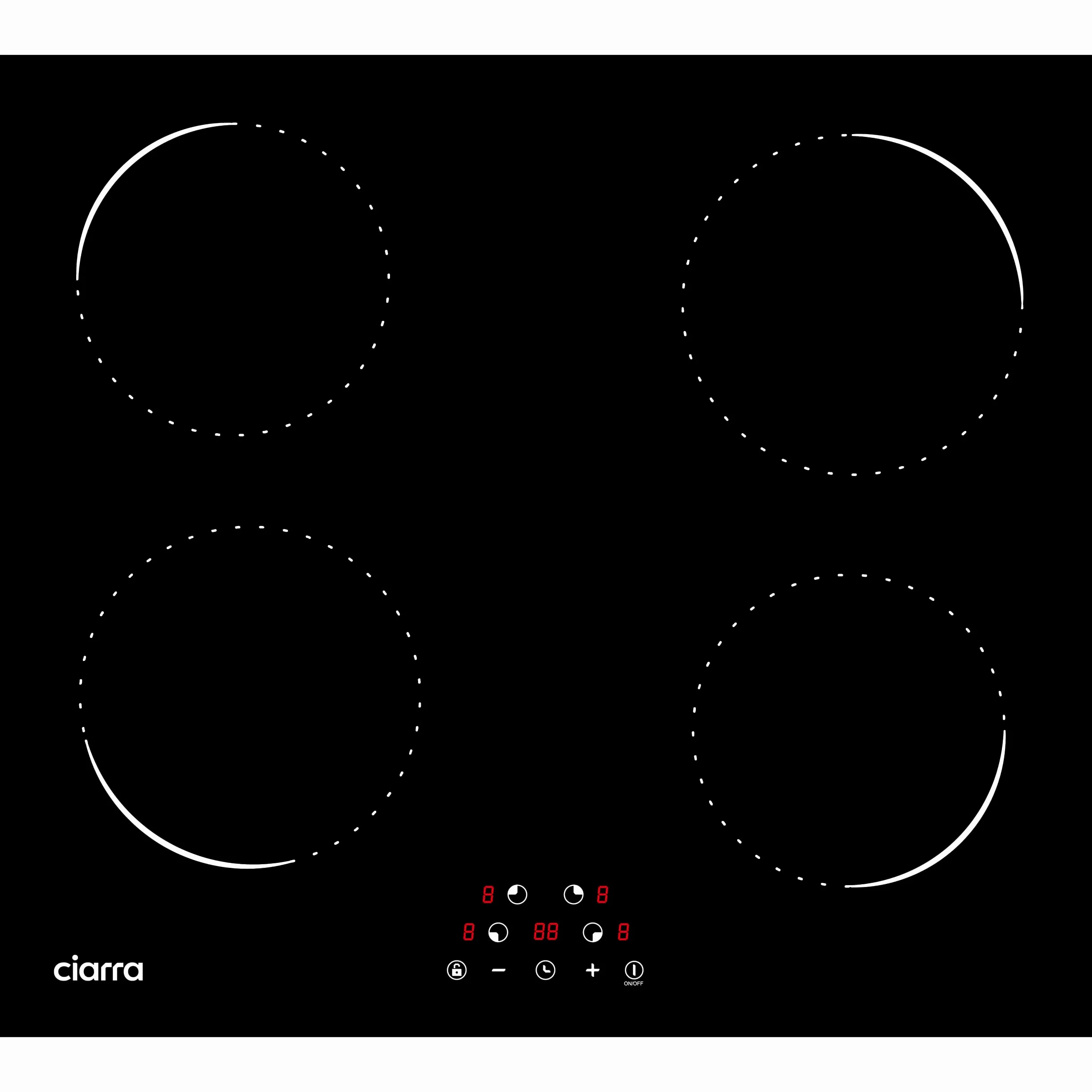 Ciarra Placa Vitroceramica Induccion 4 Fuegos 6000W 60cm, AWBBIH4-C | 9 Niveles,Temporizador, Bloqueo Infantil, Control Táctil, Indicador Calor Residual