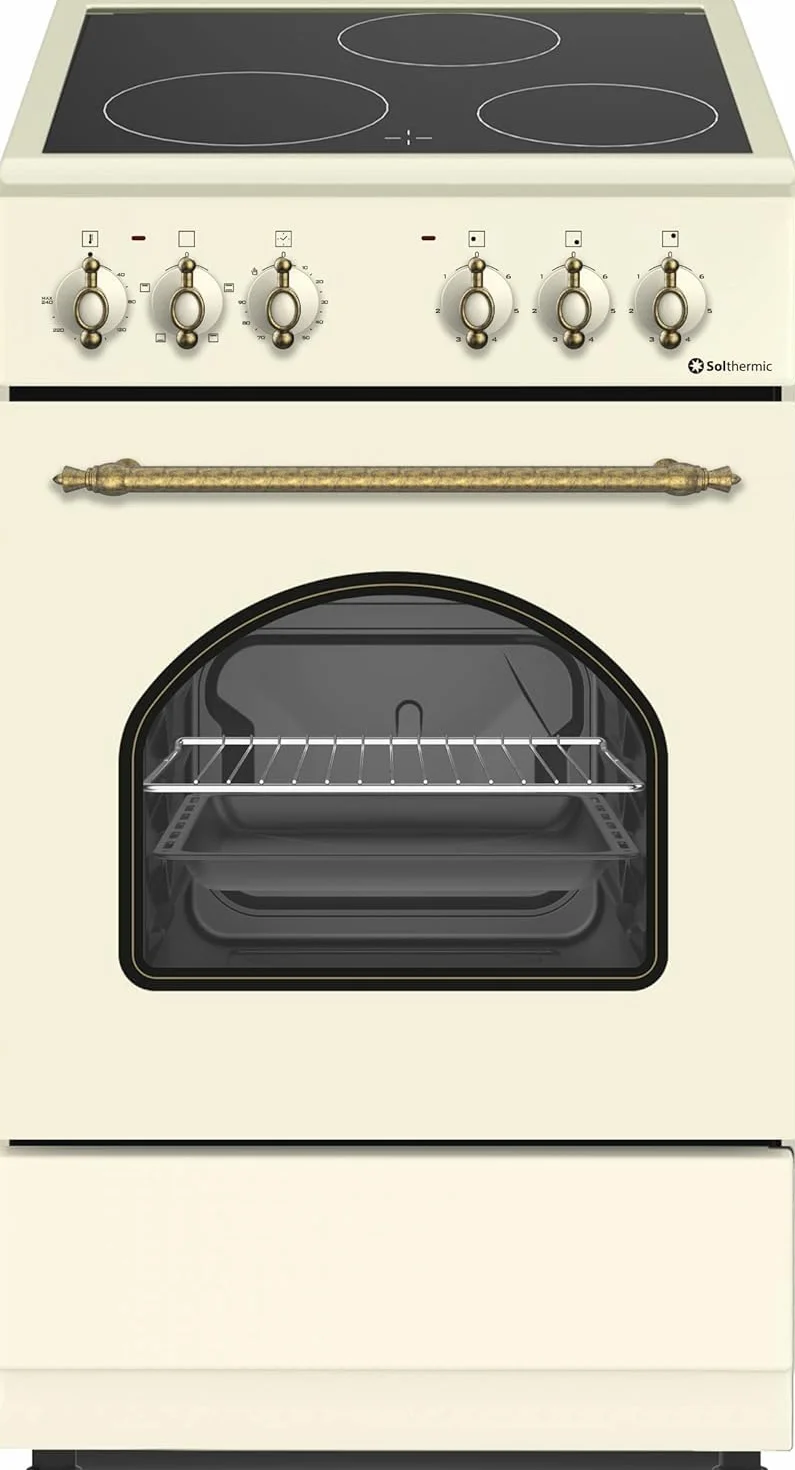 SOLTHERMIC PACK 3 EN 1 CREMA RÚSTICO COCINA VTC XL 60 CM CON HORNO AMPLIO + CAMPANA DECORATIVA 60 CM Y FRIGORIFICO 2P F2PR147C 1,47 x 55 gran capacidad de HASTA 220L y bajo consumo
