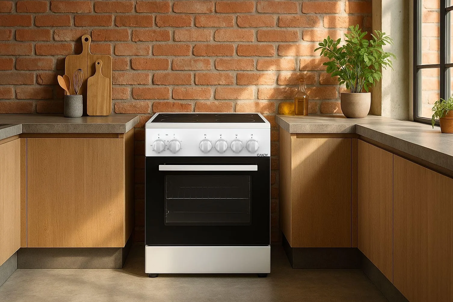 Candy CVE5436FEEW/E Cocina Libre Instalación 50cm, Horno Multifunción 43L con 6 Funciones, Vitrocerámica 4 Zonas, Mandos Independientes 4 para Vitrocerámica y 2 para Horno, Blanco