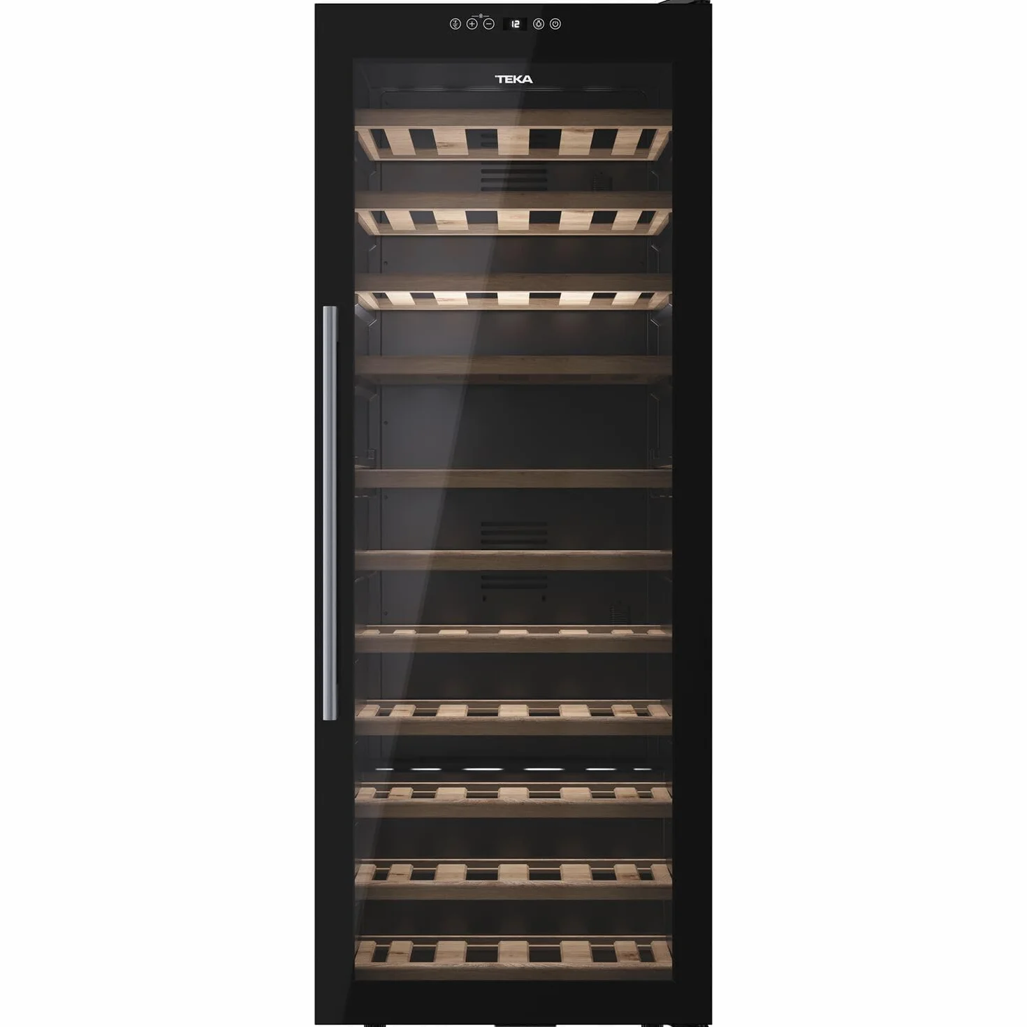 Teka Vinoteca de Libre Instalación 51 Botellas, Iluminación LED, Control Electrónico de Temperatura, Capacidad Total 159 Litros, Patas Regulables, Modelo RVF 10051 GBK